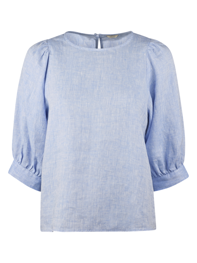 Carmen Blue Linen Blouse
