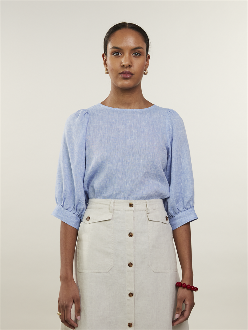 Carmen Blue Linen Blouse
