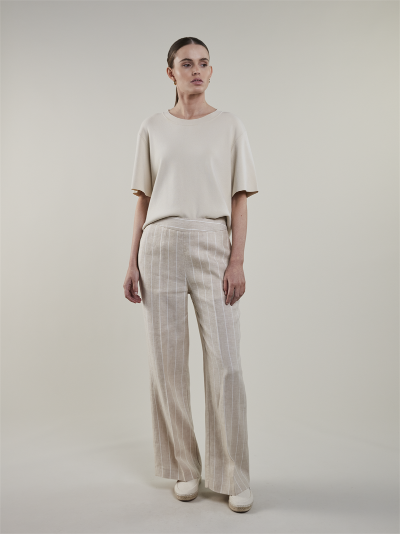 Eve Leinenkleid mit Streifen, Beige