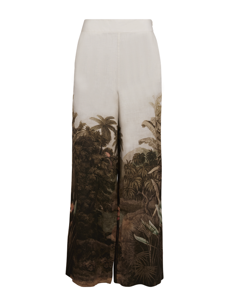 Eve Leinenhose mit Muster, Beige
