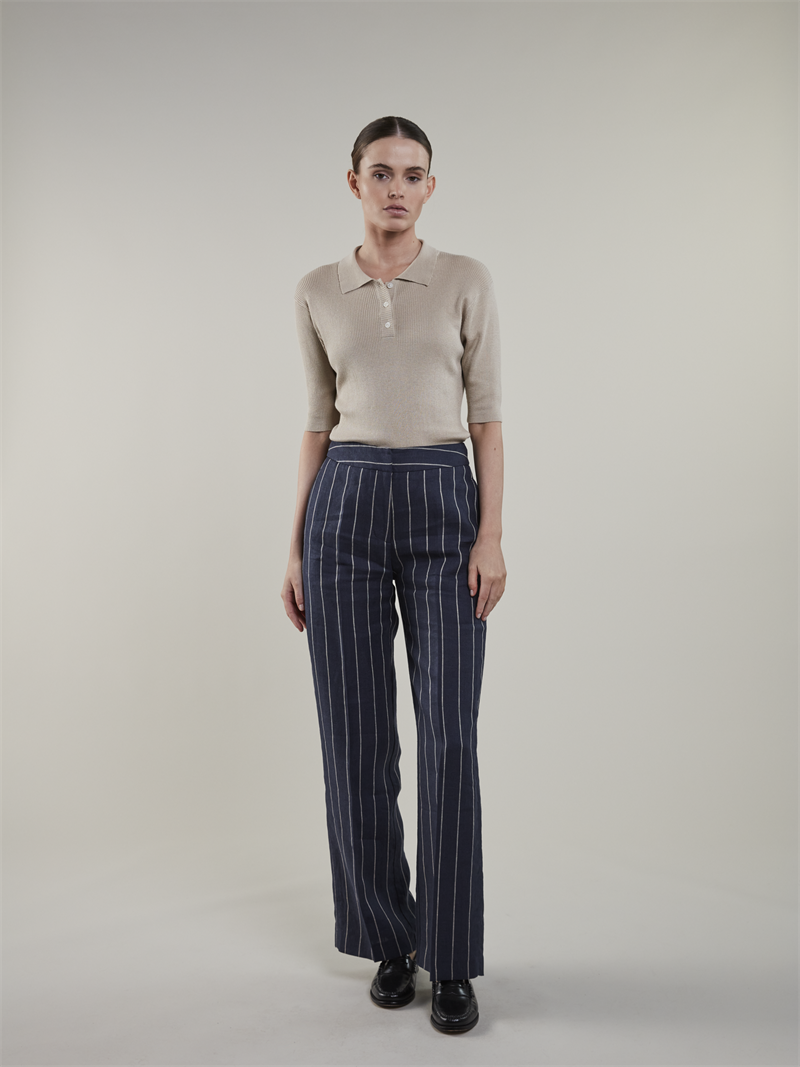 Jayda Navy blau Gestreifte Leinenhose