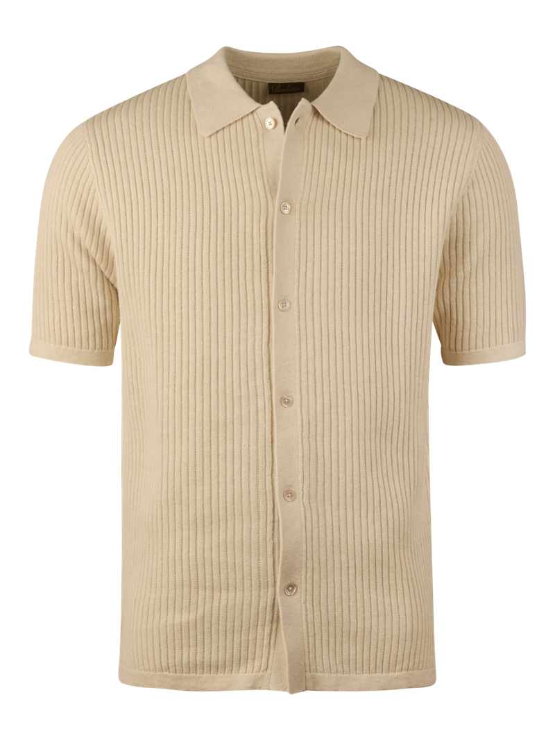 Champange Striped Knitted Polo Shirt