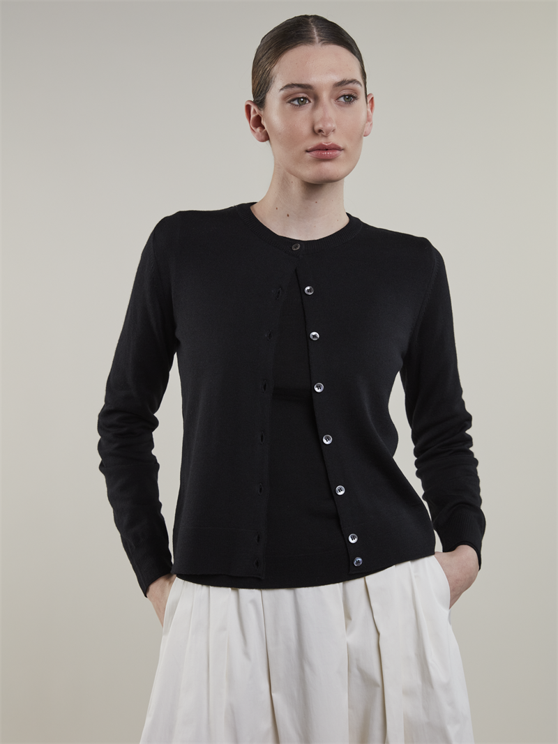 Sigrid Black Merino Wool Cardigan