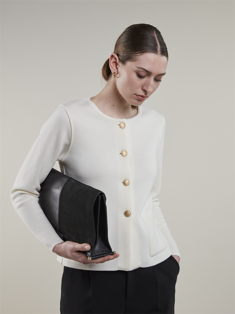 Stina White Merino Wool Cardigan