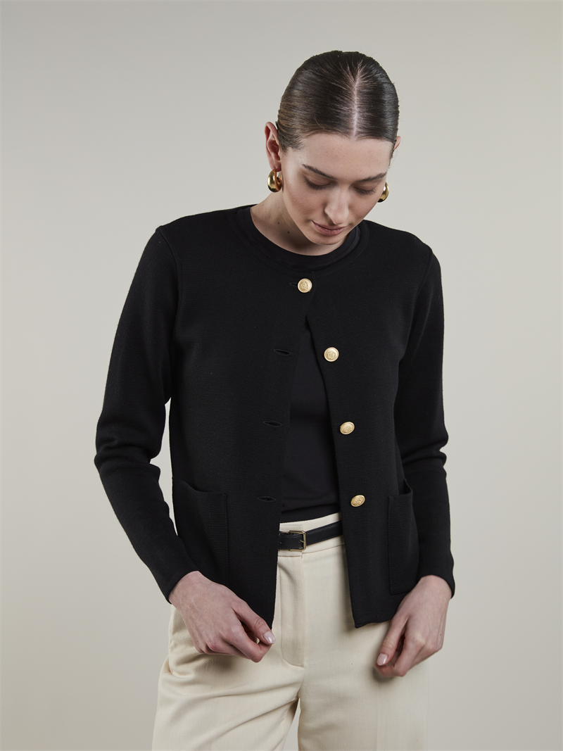 Stina Black Merino Wool Cardigan