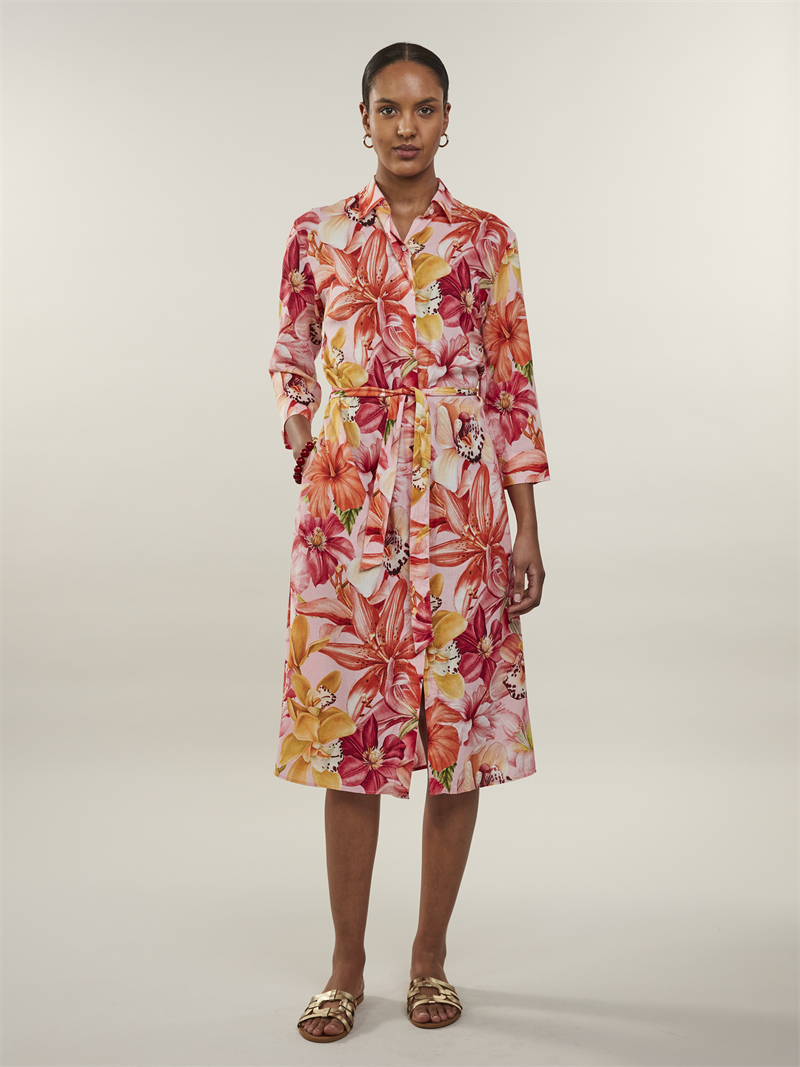 Helen Dark pink Patterned Linen Dress