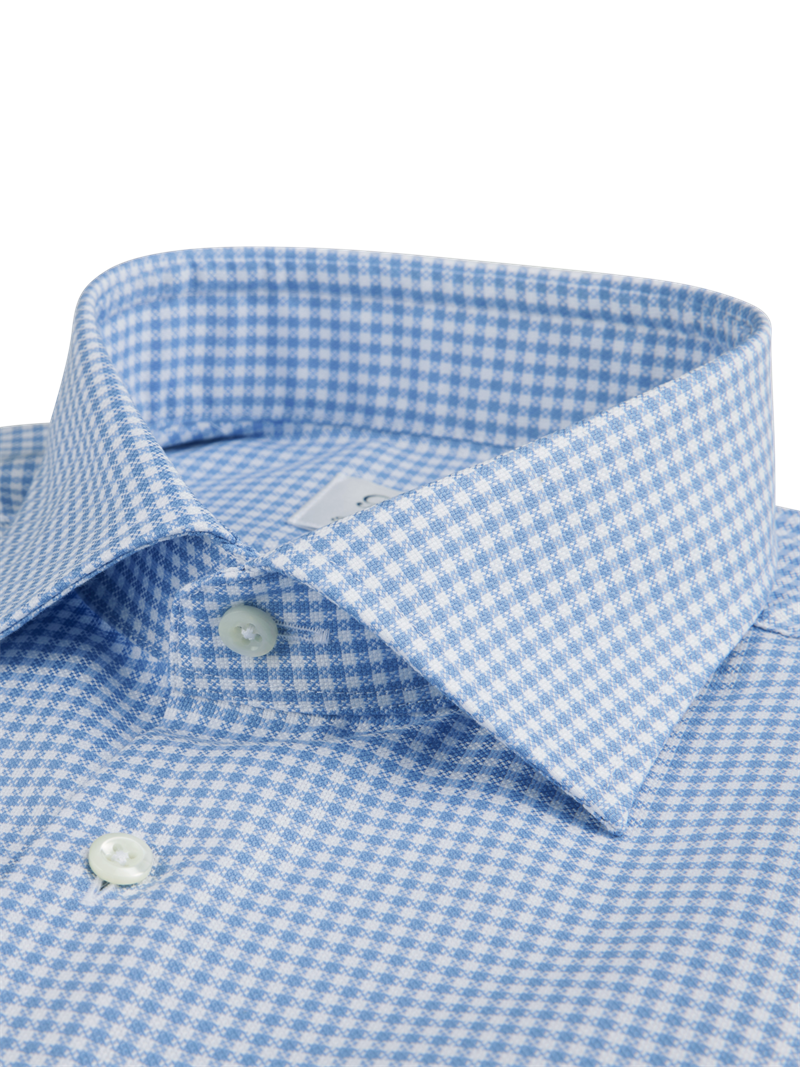 Hellblaues, kariertes Oxford-Hemd, Kurzarm