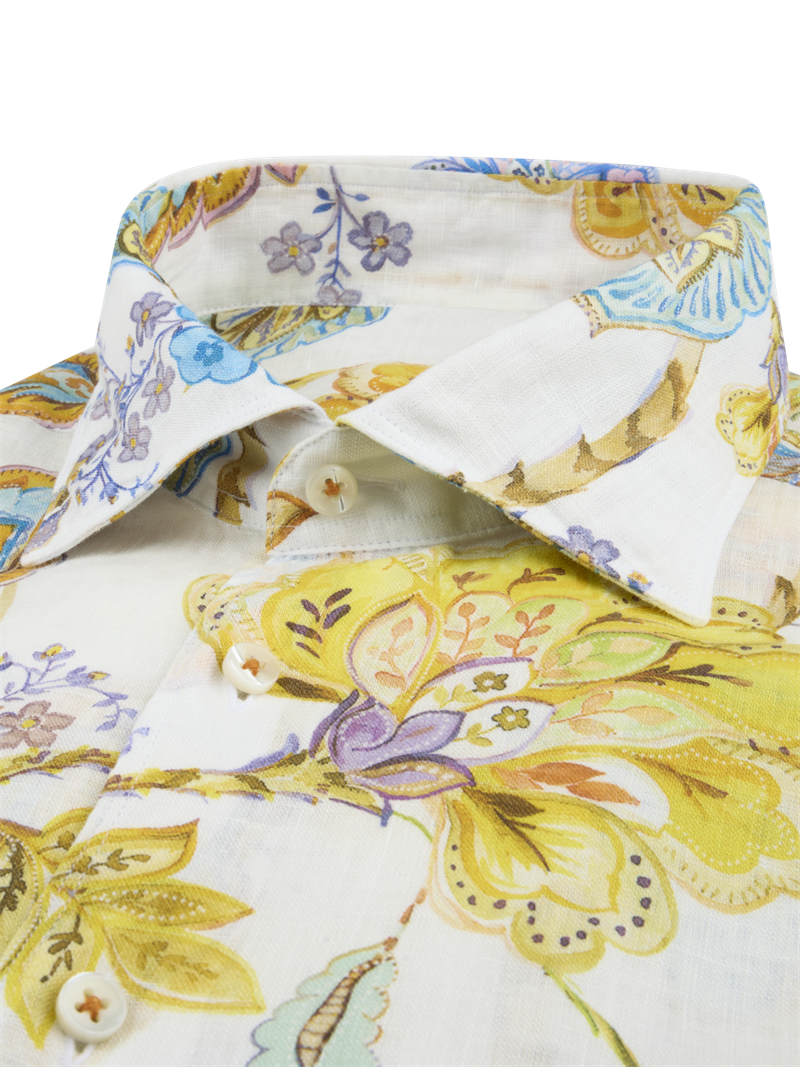 White Patterned Linen Shirt