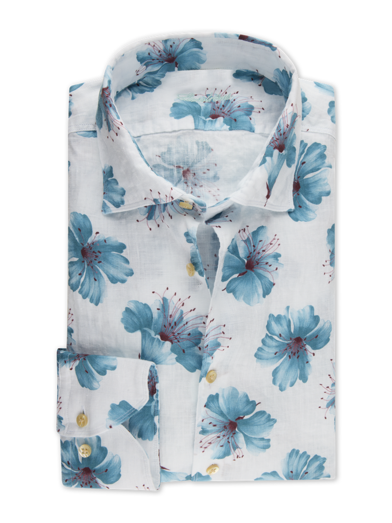 Blue Floral Linen Shirt