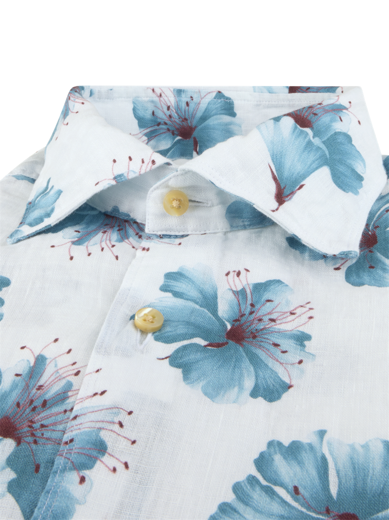 Blue Floral Linen Shirt
