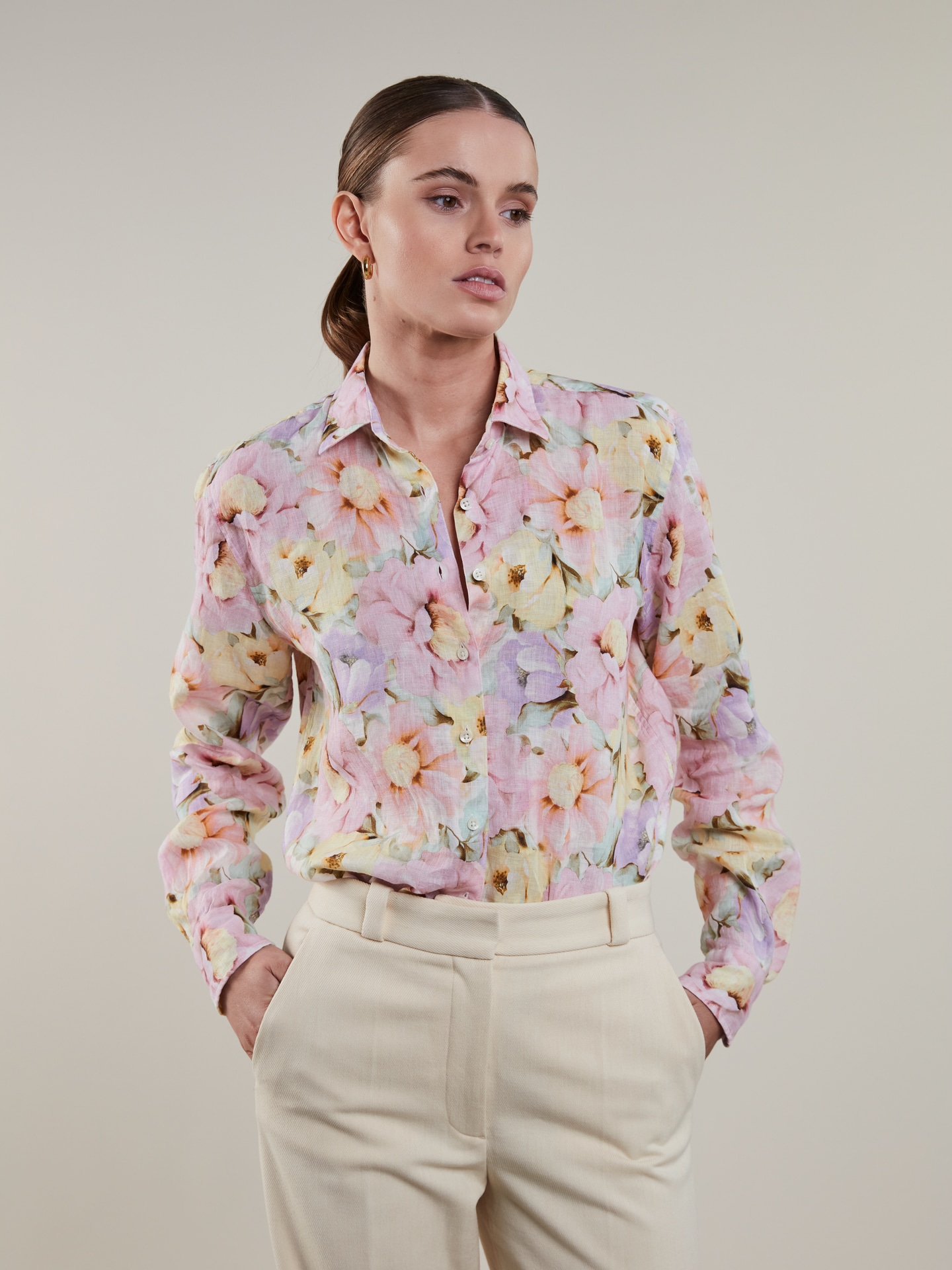 Siri Light pink Floral Linen Shirt