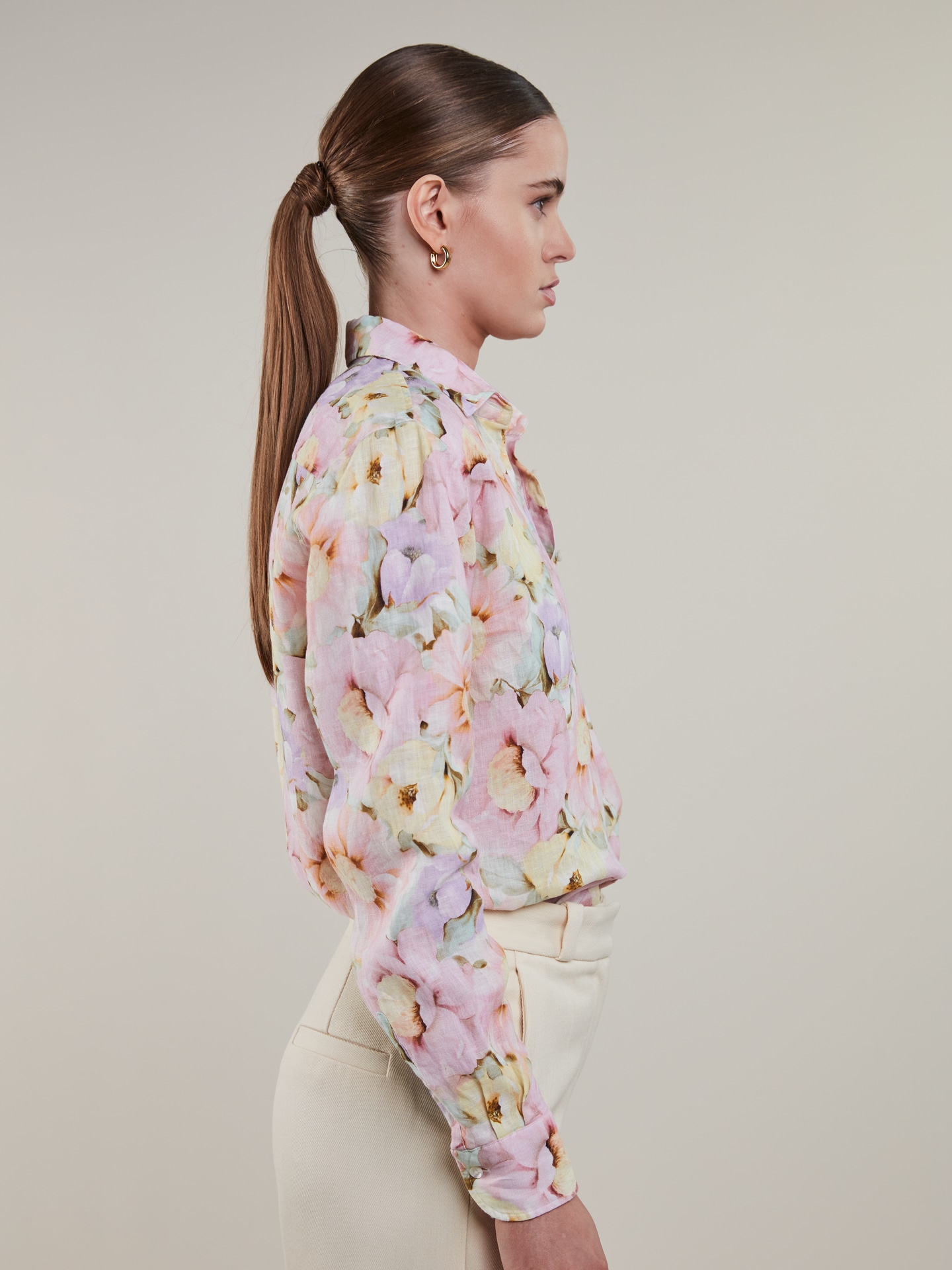 Siri Light pink Floral Linen Shirt