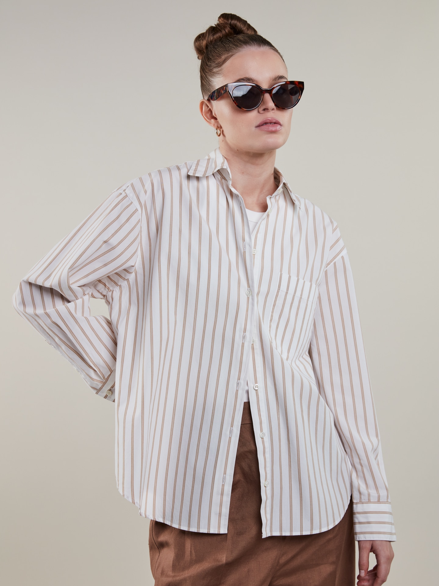 Jackie Beige Striped Shirt