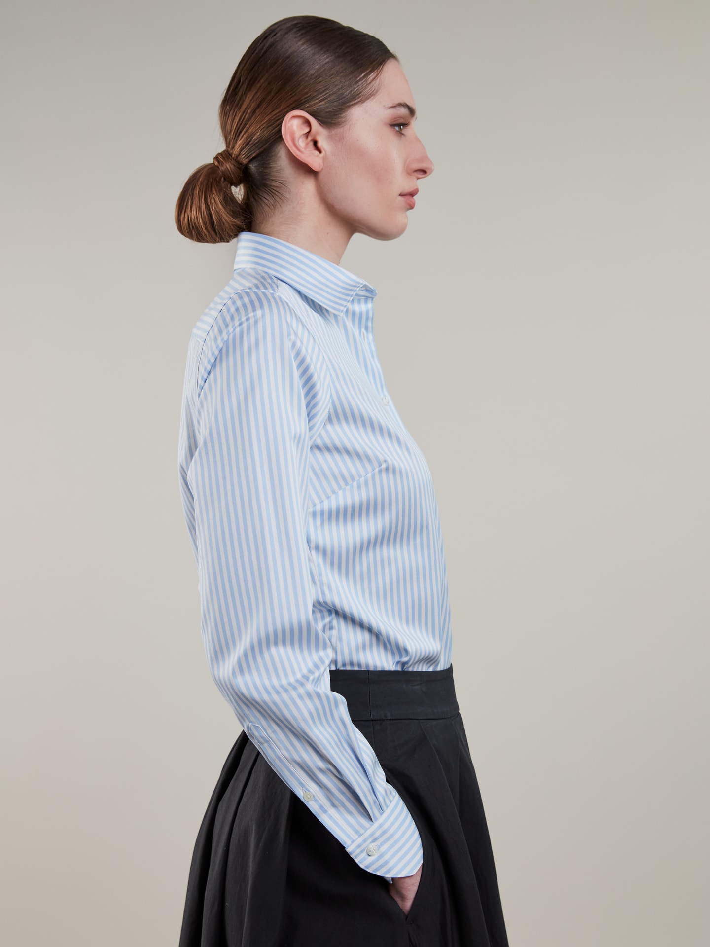 Sofie Gestreiftes Stretchhemd, Hellblau