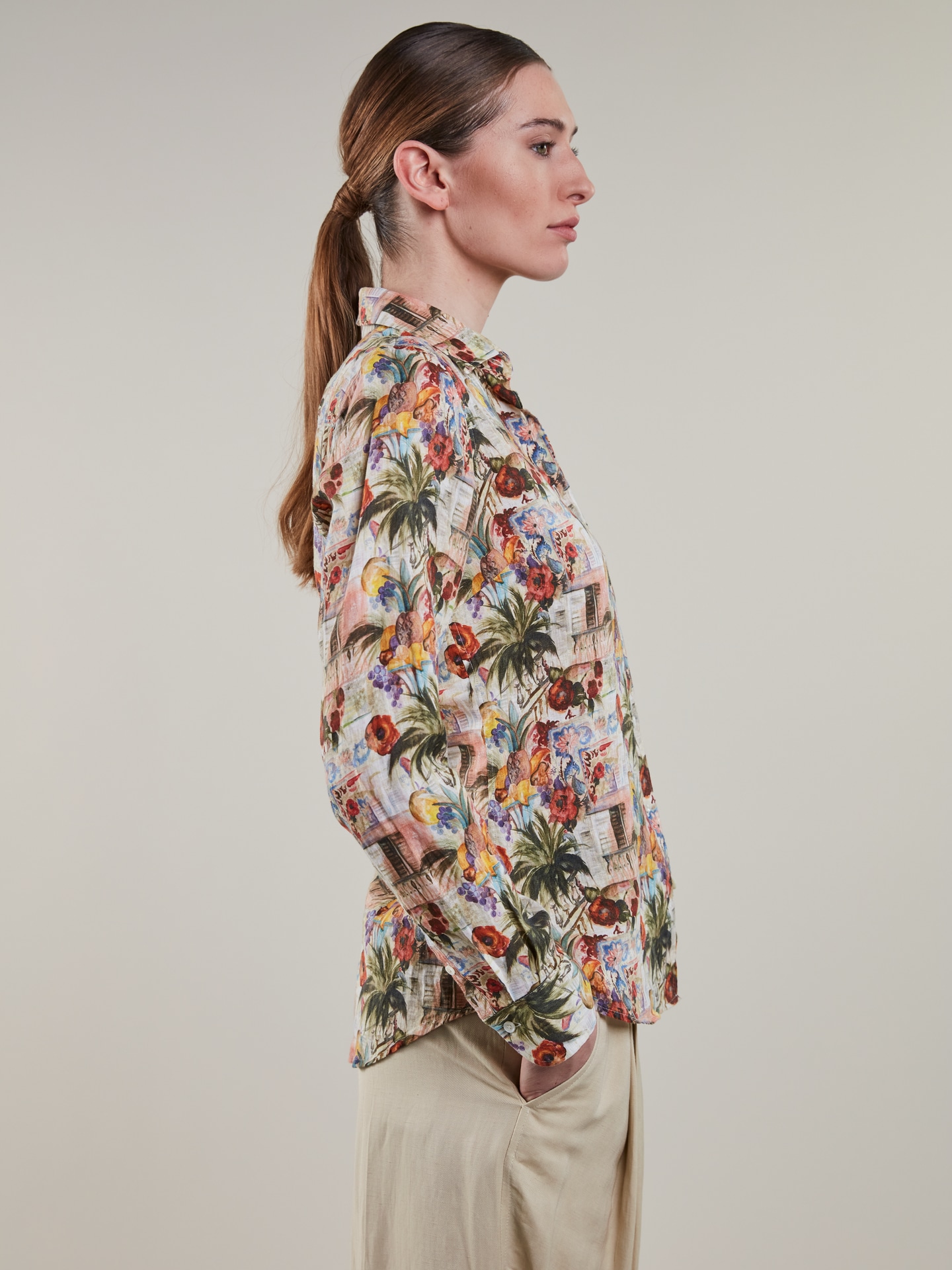 Sofie Leinenbluse mit Muster, Rosa 