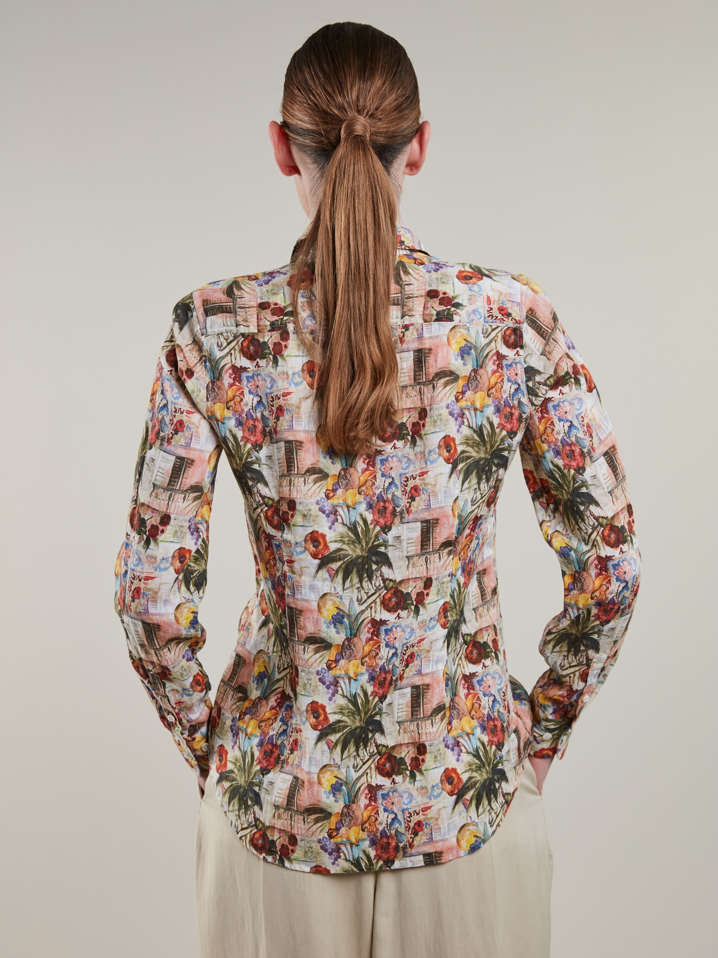 Sofie Leinenbluse mit Muster, Rosa 