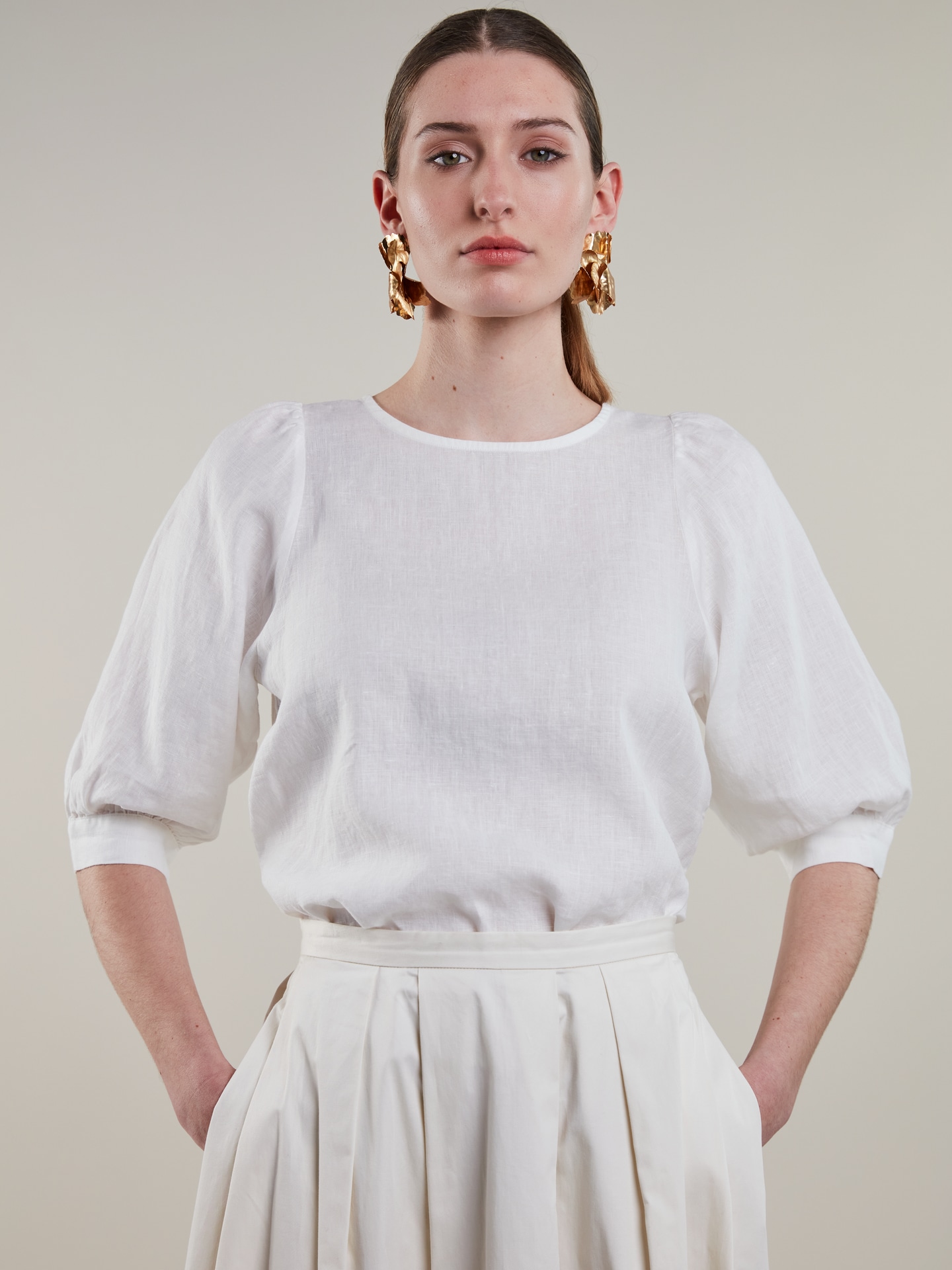Carmen Leinenbluse, Weiß 