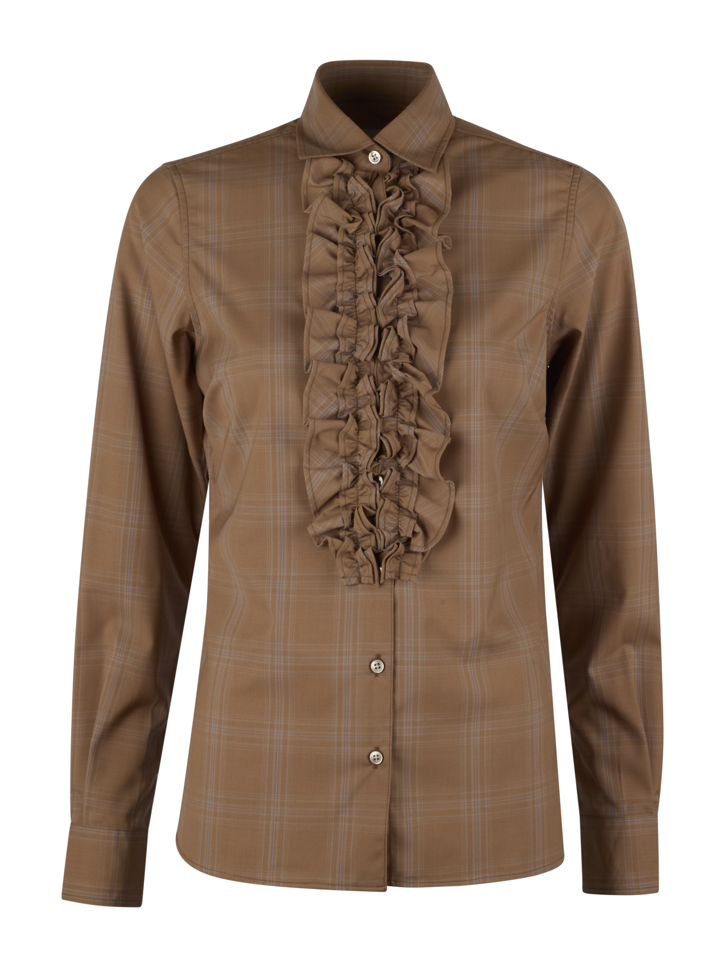 Stenströms Illy Light brown Checked Frill Blouse | Women | Women's shirts & blouses | Regular | Size: 46 | Light brown | Checked | Long Sleeves