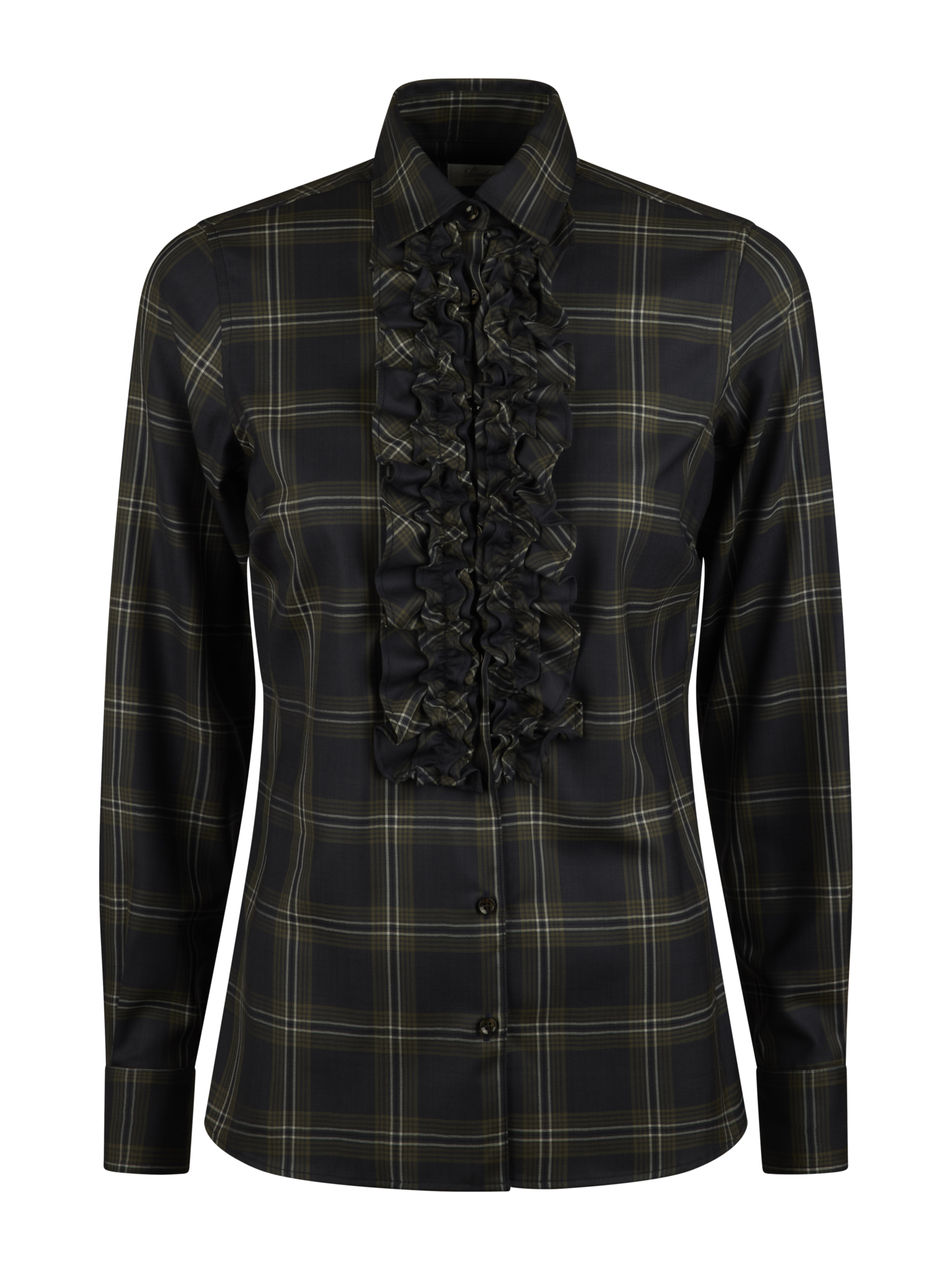 Stenströms Illy Dark grey Checked Frill Blouse | Women | Women's shirts & blouses | Regular | Size: 38 | Dark grey | Checked | Long Sleeves