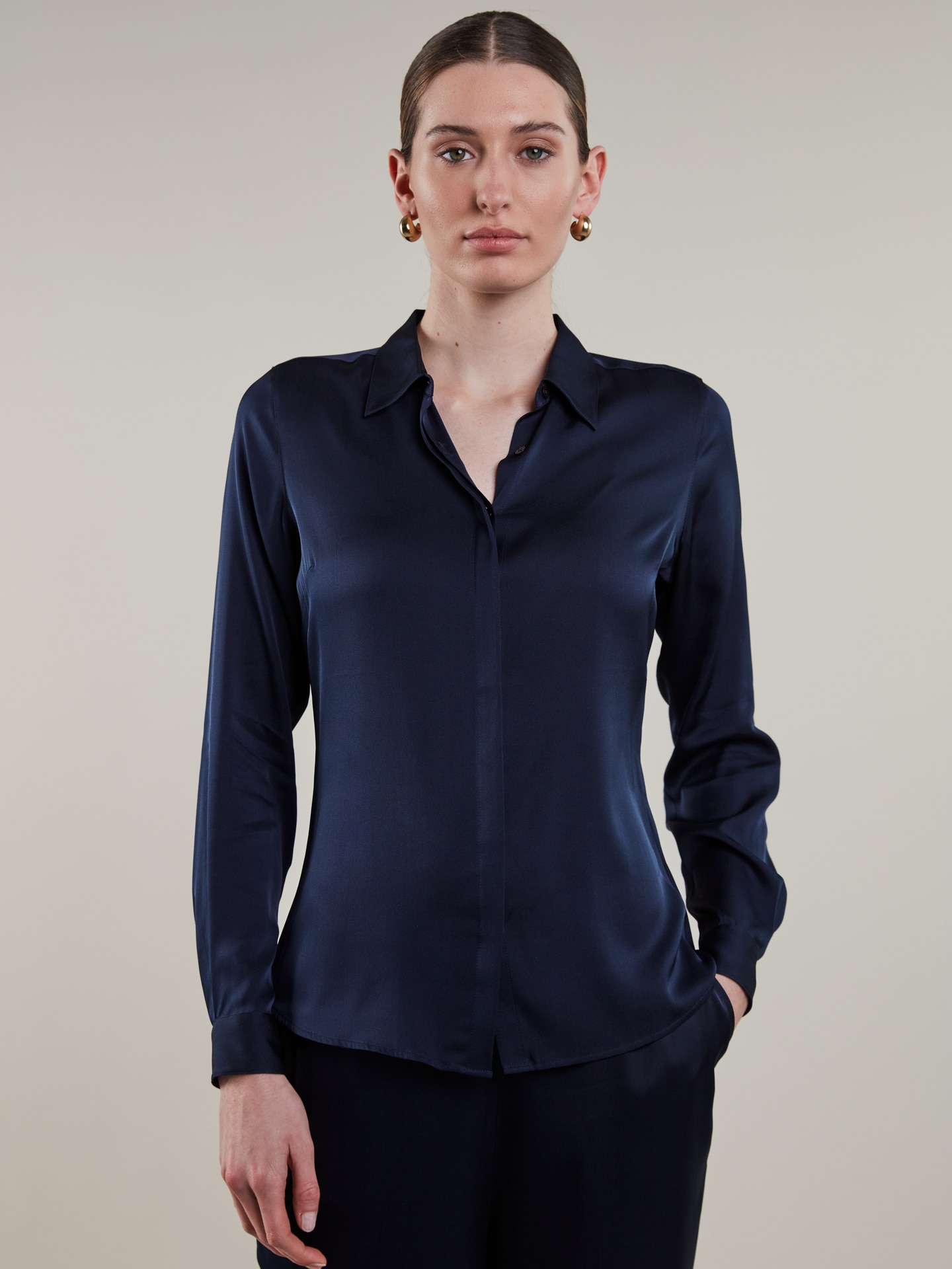 Susan Navy Silk Shirt 