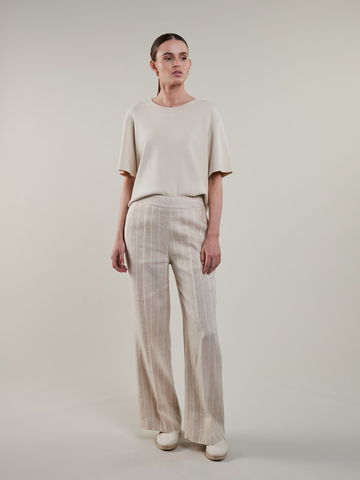 Eve Beige Striped Linen Pants 