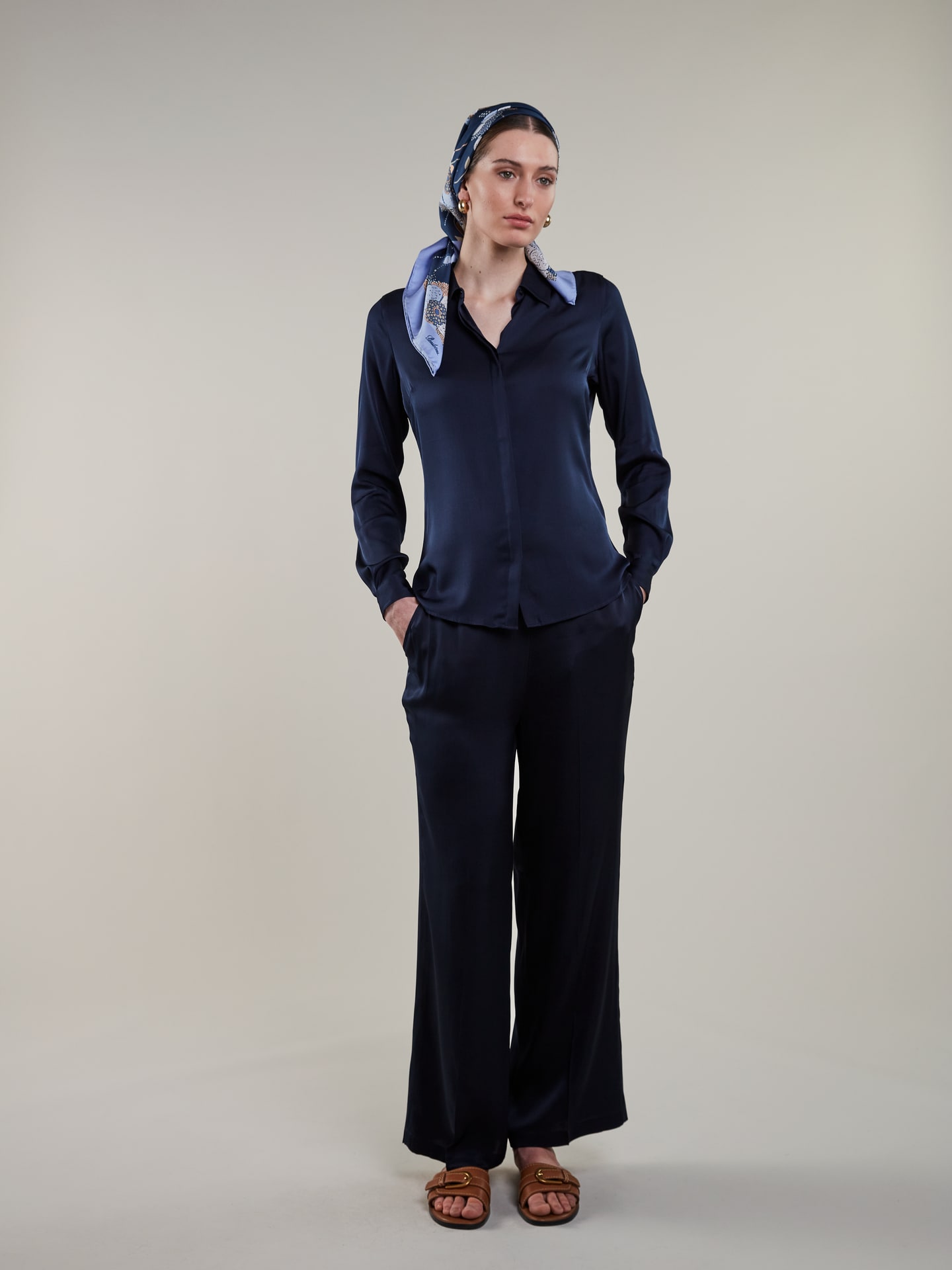 Eve Navy Silk Pants