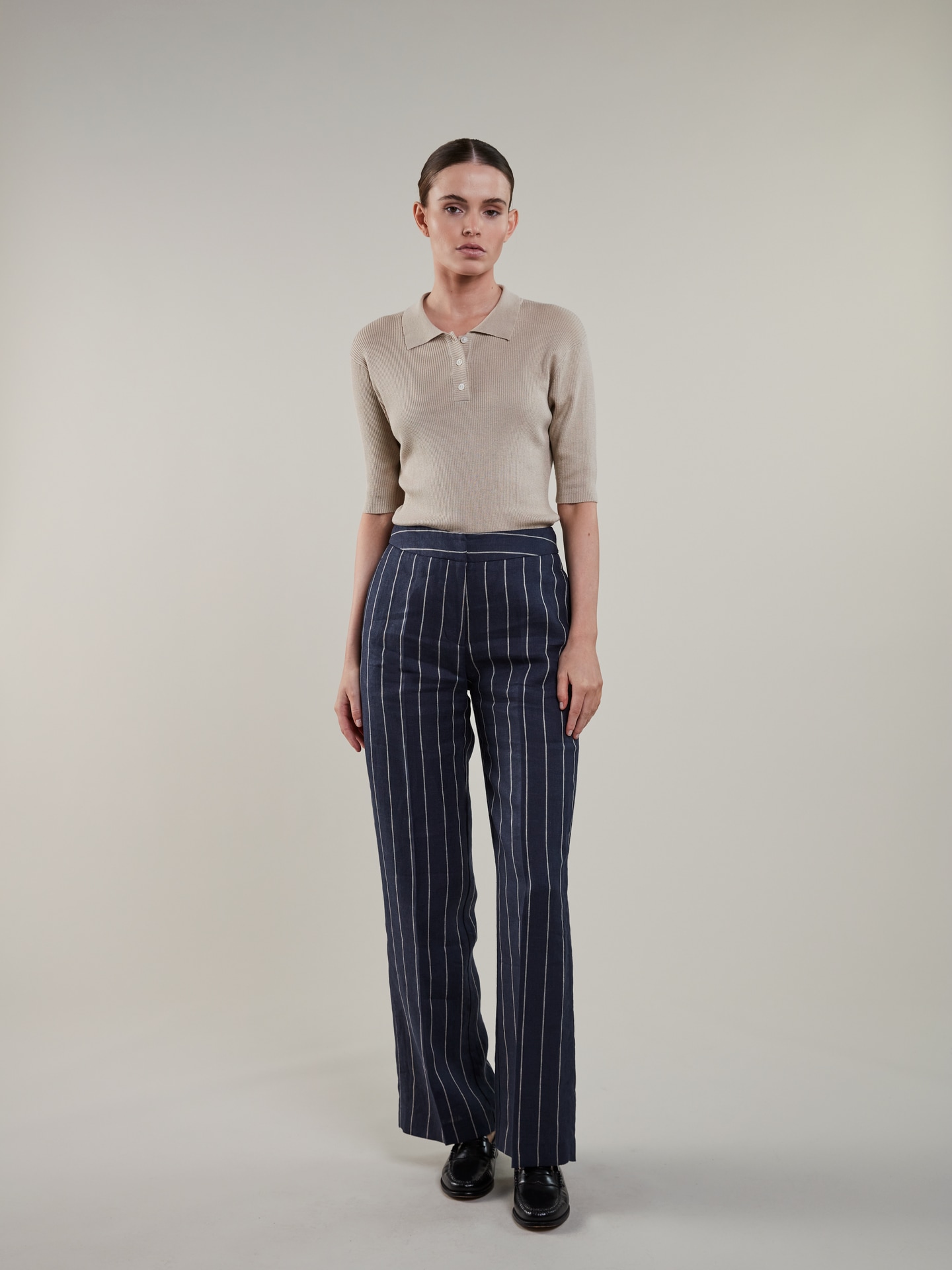 Jayda Navy Striped Linen Pants