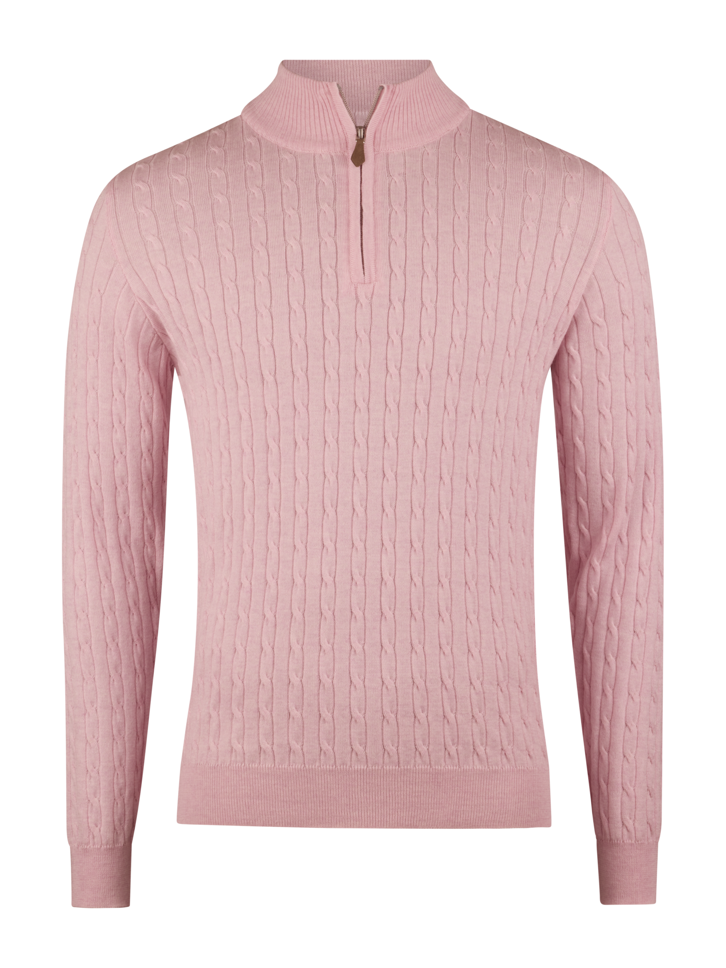 Stenströms Ljusrosa Kabelstickad Merinoullströja Halfzip | Herr | Herrtröjor & Stickat | Storlek: M | Ljusrosa | Kabelstickad | Lång Ärm