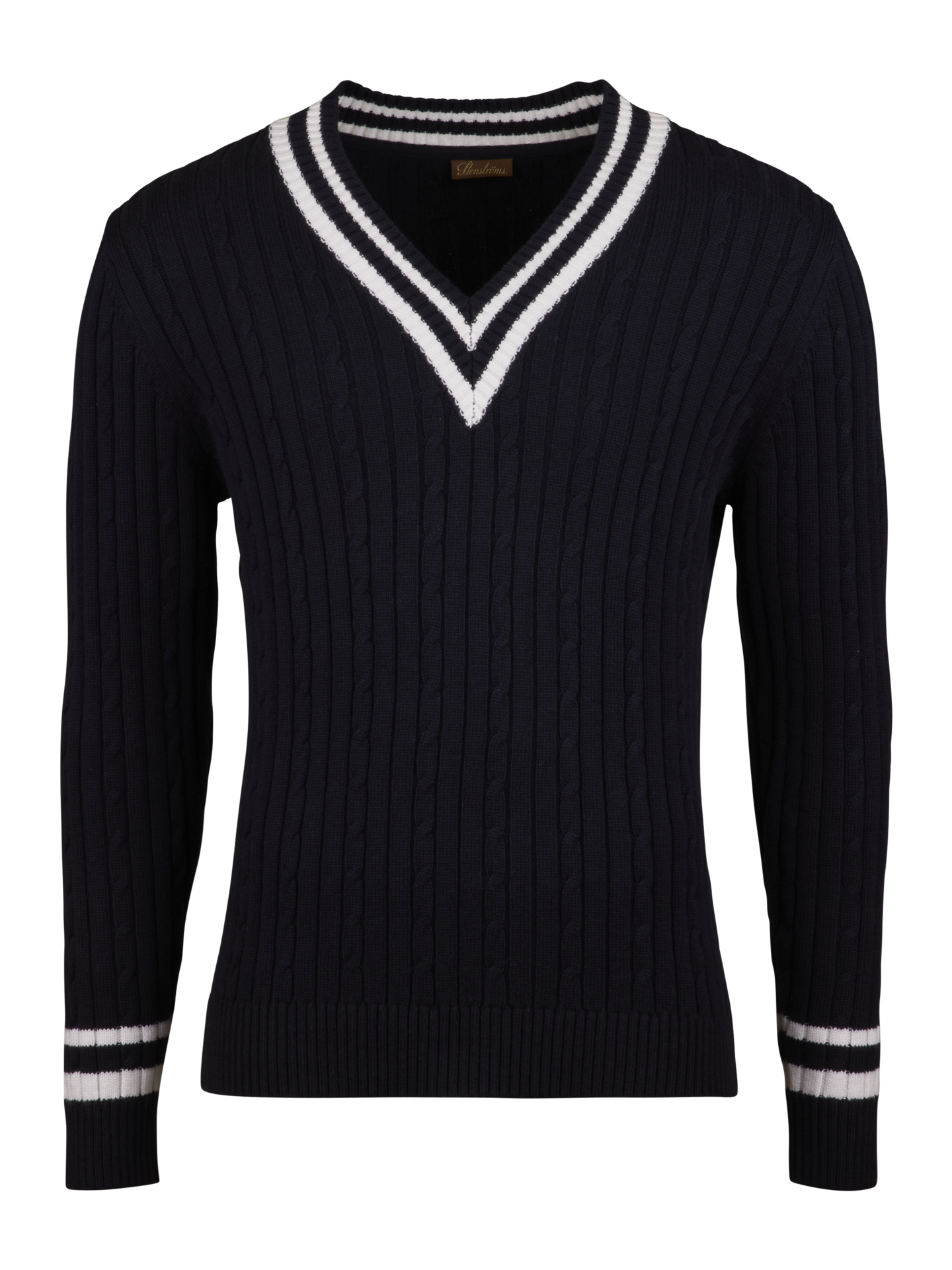 Stenströms Navy Cable Knit V-Neck Sweater | Men | Men's knitwear & sweatshirts | Size: 3XL | Navy | Cable knit | Long Sleeves