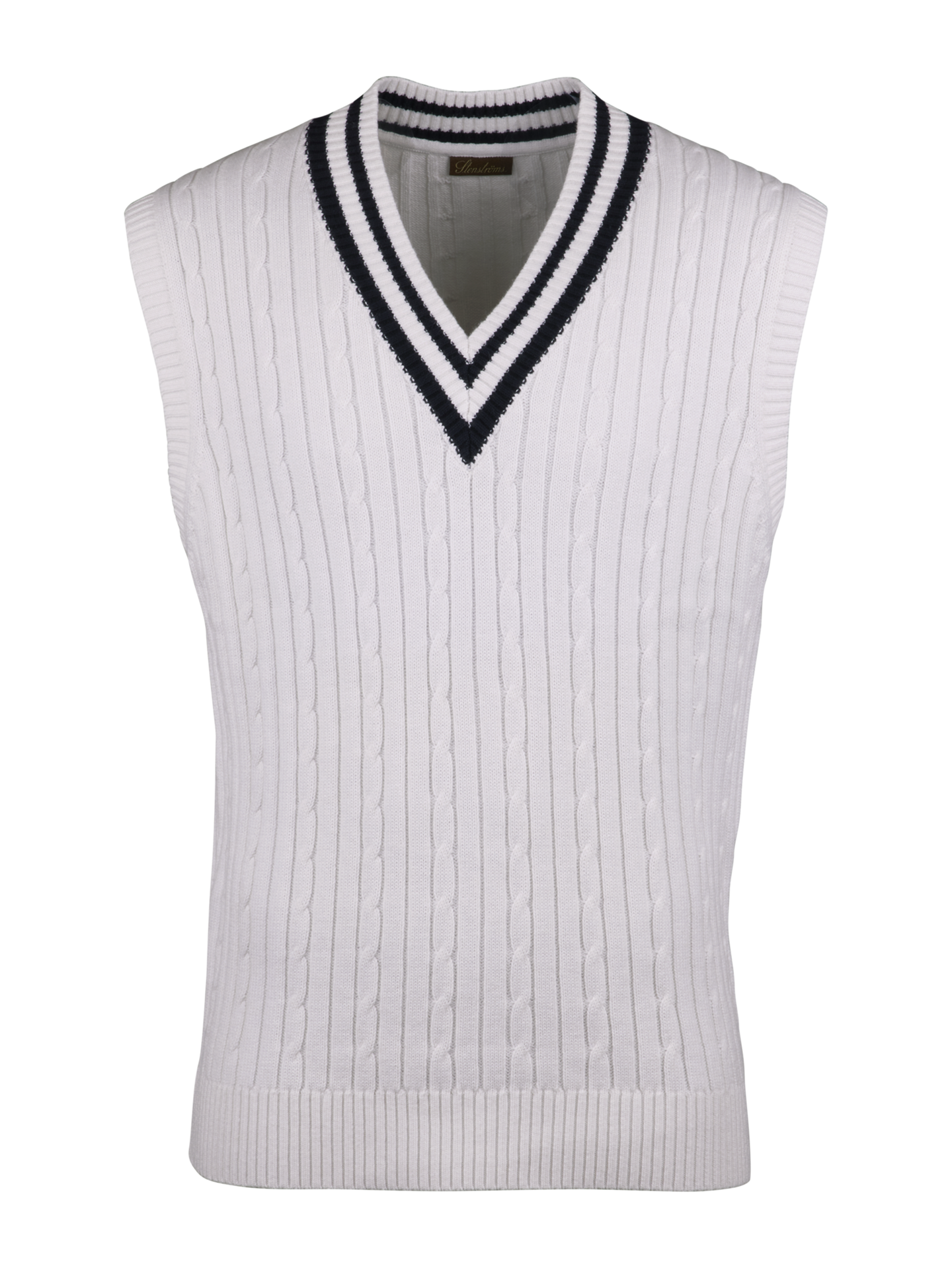 Stenströms White Cable Knit V-Neck Slipover | Men | Men's knitwear & sweatshirts | Size: 3XL | White | Cable knit | Sleeveless