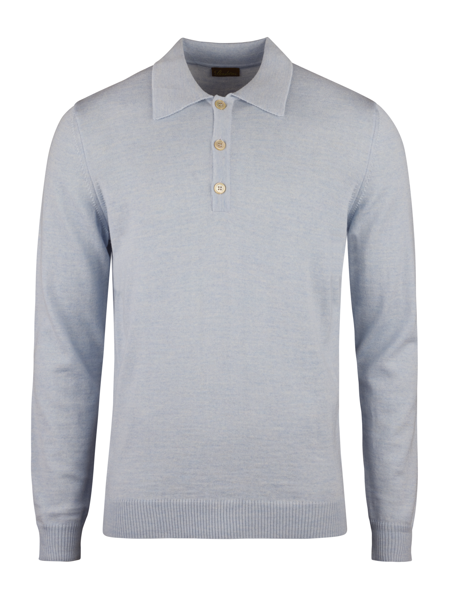 Stenströms Light blue Merino Wool Polo Shirt | Men | Men's knitwear & sweatshirts | Size: 3XL | Light blue | Solid | Long Sleeves