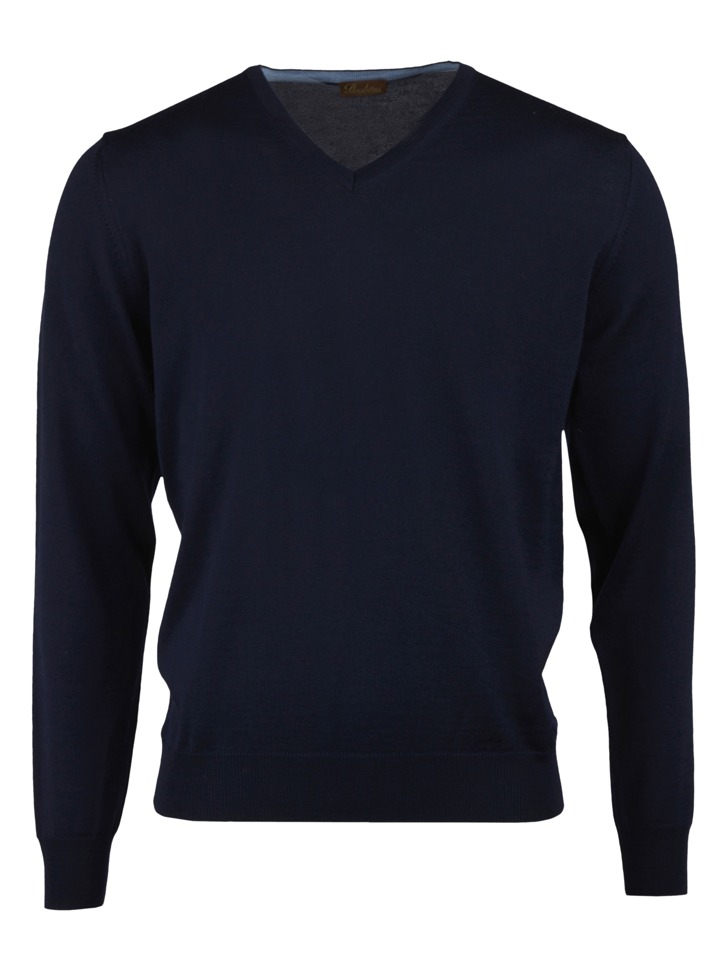 Stenströms Navy Merino Wool V-Neck, Elbow Patch | Men | Men's knitwear & sweatshirts | Size: L | Navy | Solid | Long Sleeves