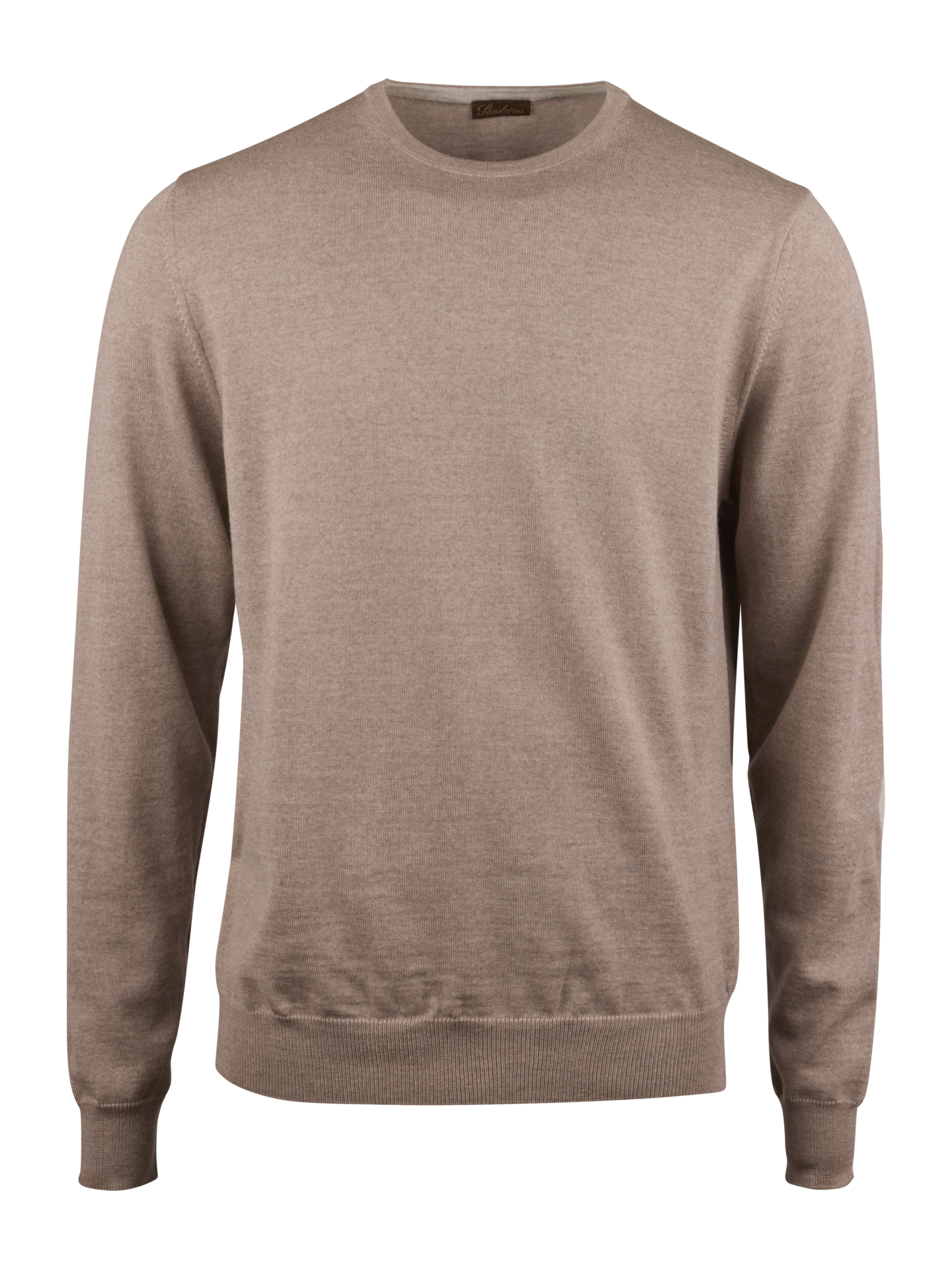 Stenströms Beige Merino Wool Crew Neck, Elbow Patch | Men | Men's knitwear & sweatshirts | Size: S | Beige | Solid | Long Sleeves