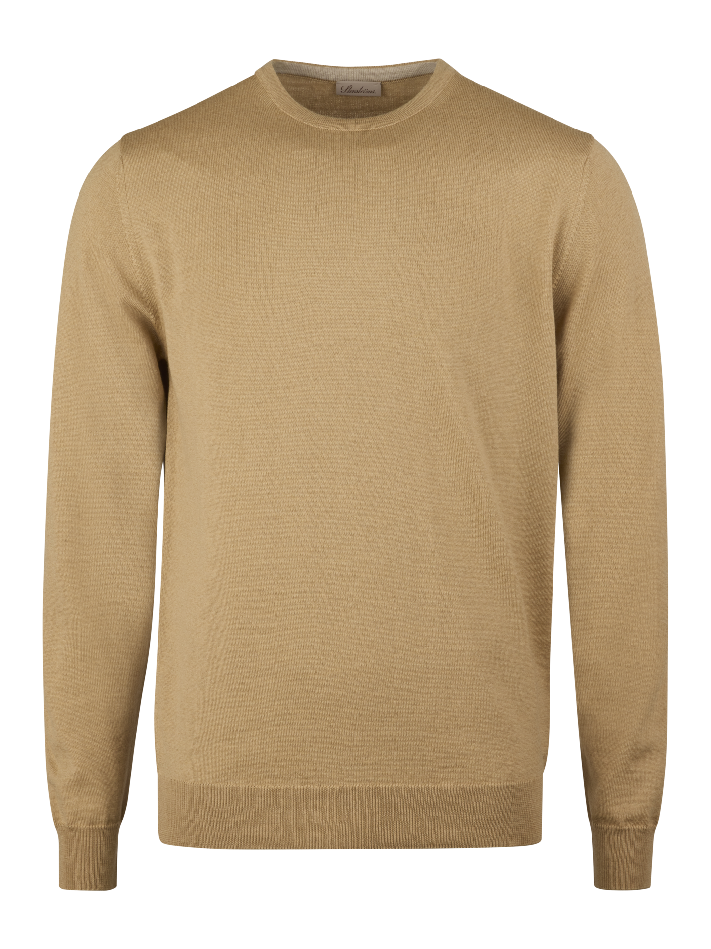 Stenströms Beige Rundhalsad Merinoullströja, Armbågspatch | Herr | Herrtröjor & Stickat | Storlek: XL | Beige | Enfärgad | Lång Ärm