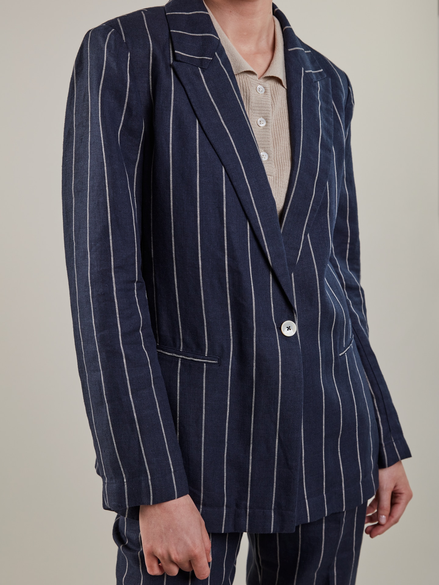 Elisabeth Navy Striped Linen Jacket