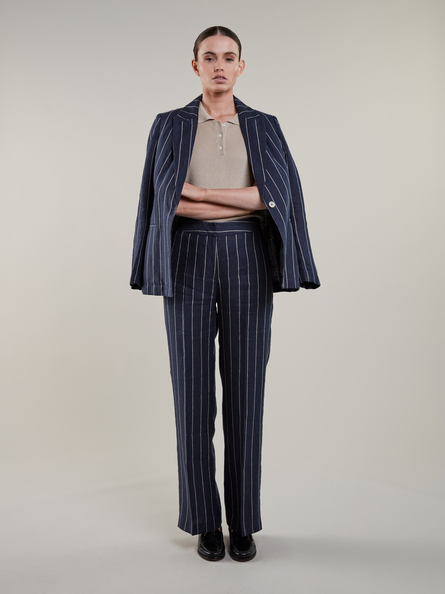Elisabeth Navy Striped Linen Jacket