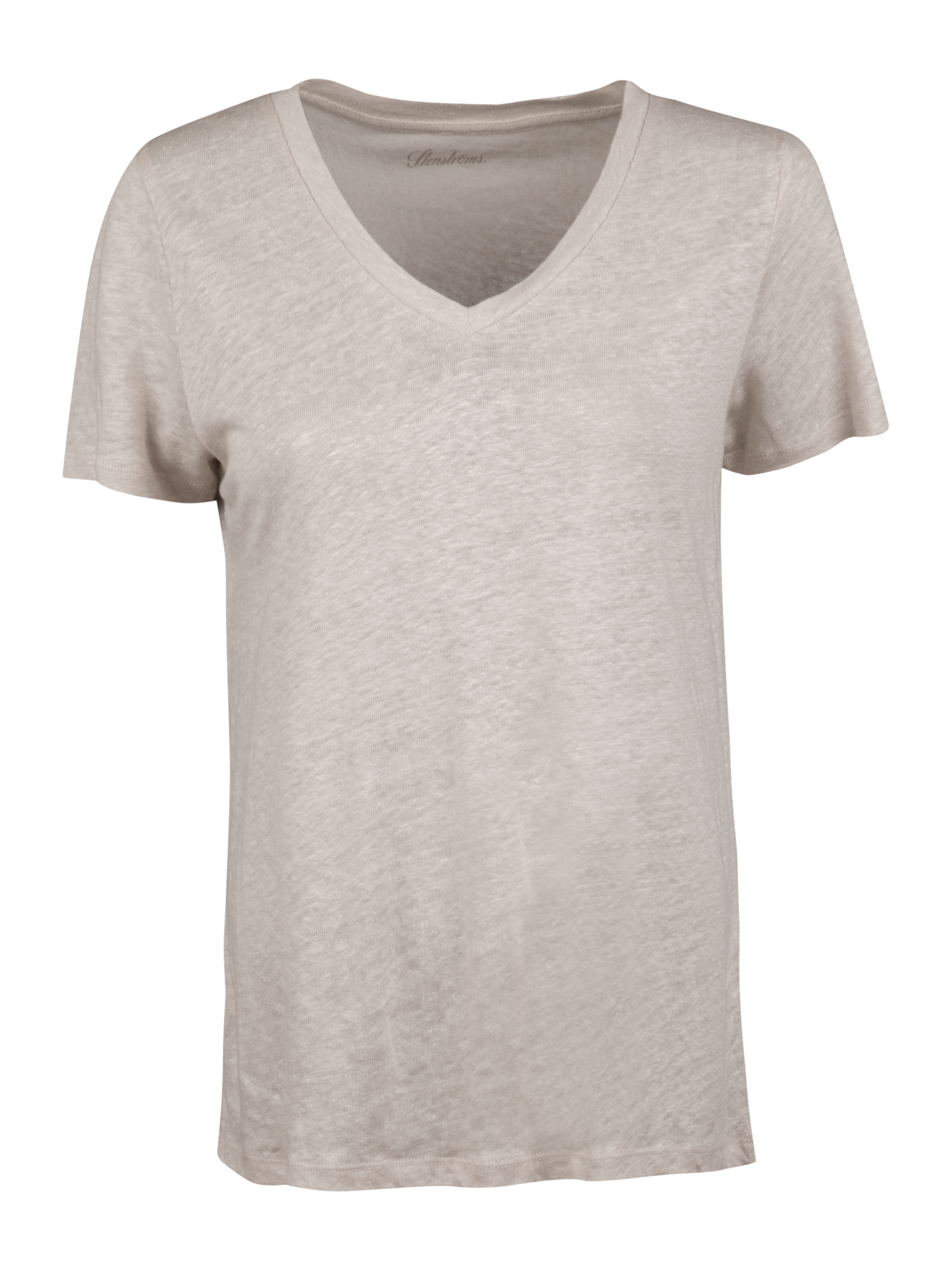 Stenströms Evy Offwhite V-Neck Linen T-shirt | Women | Tops | Size: M | Offwhite | Solid | Short Sleeves