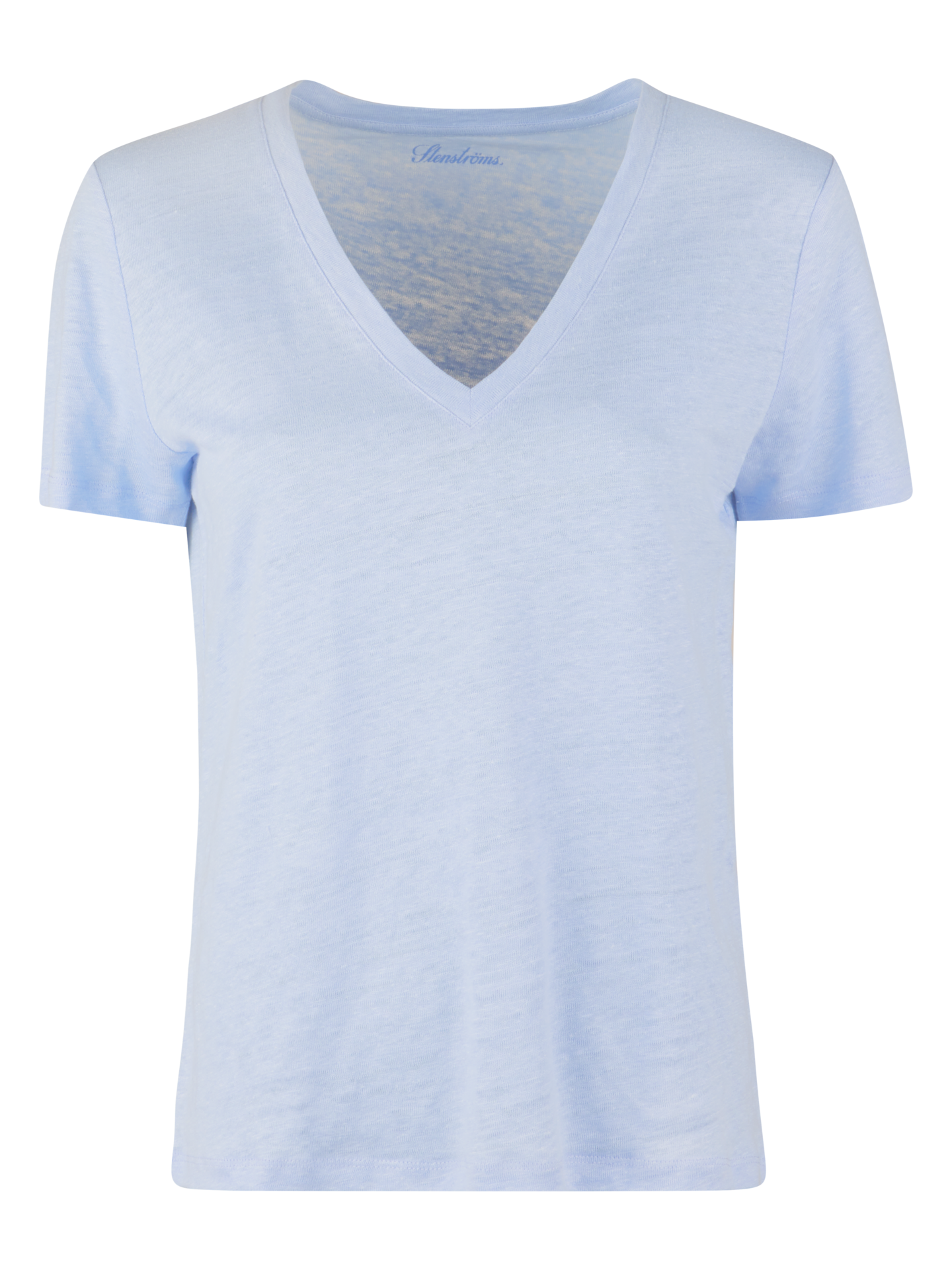 Stenströms Evy Blue V-Neck Linen T-shirt | Women | Tops | Size: XS | Blue | Solid | Short Sleeves