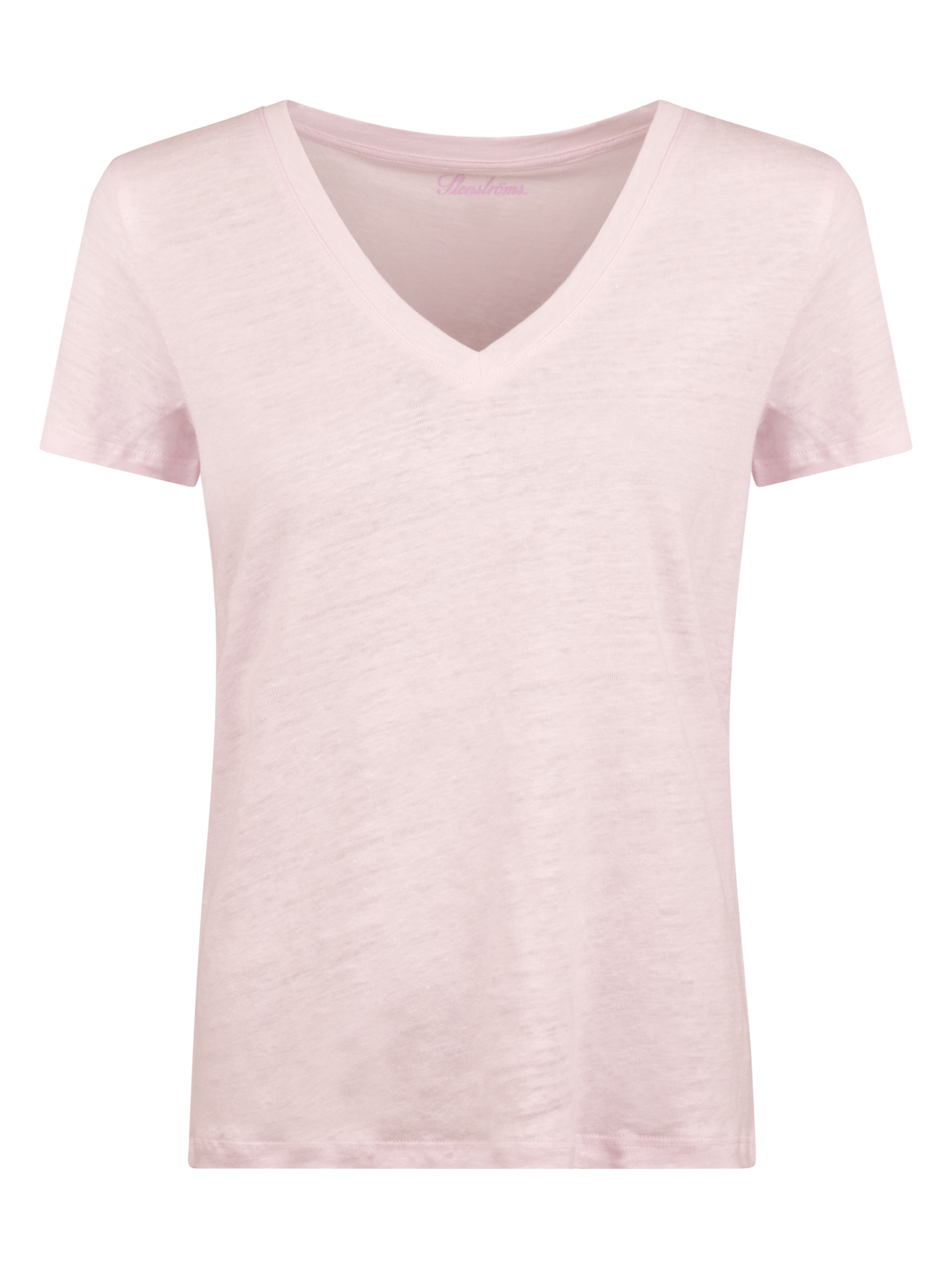 Stenströms Evy Light pink V-Neck Linen T-shirt | Women | Tops | Size: XS | Light pink | Solid | Short Sleeves