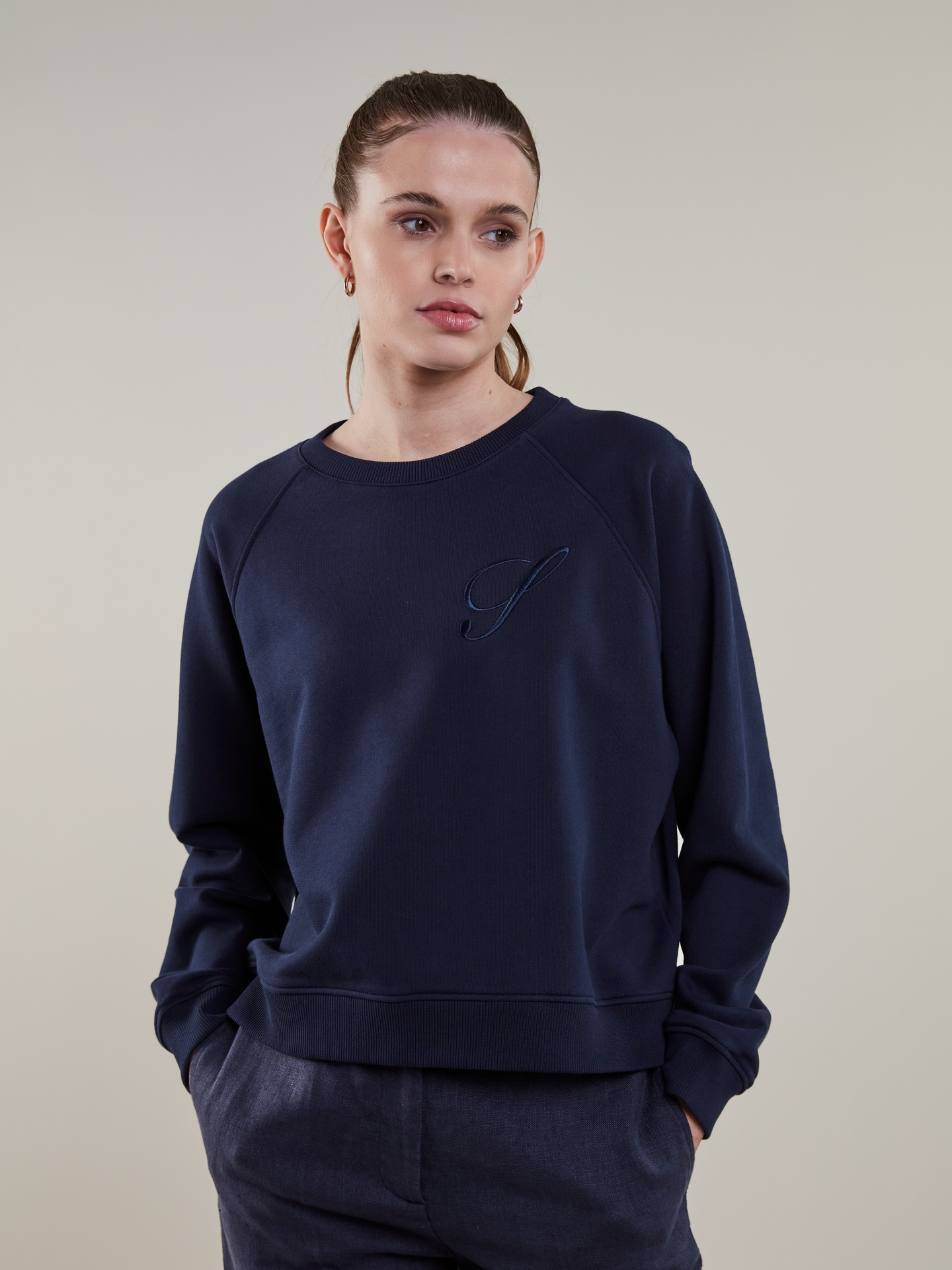 Jiselle Jersey-Sweatshirt, Navy blau