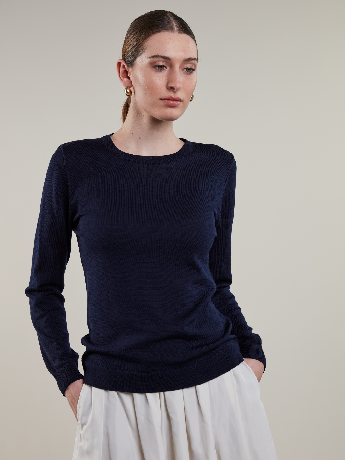 Signe Navy Merino Wool Crew Neck 