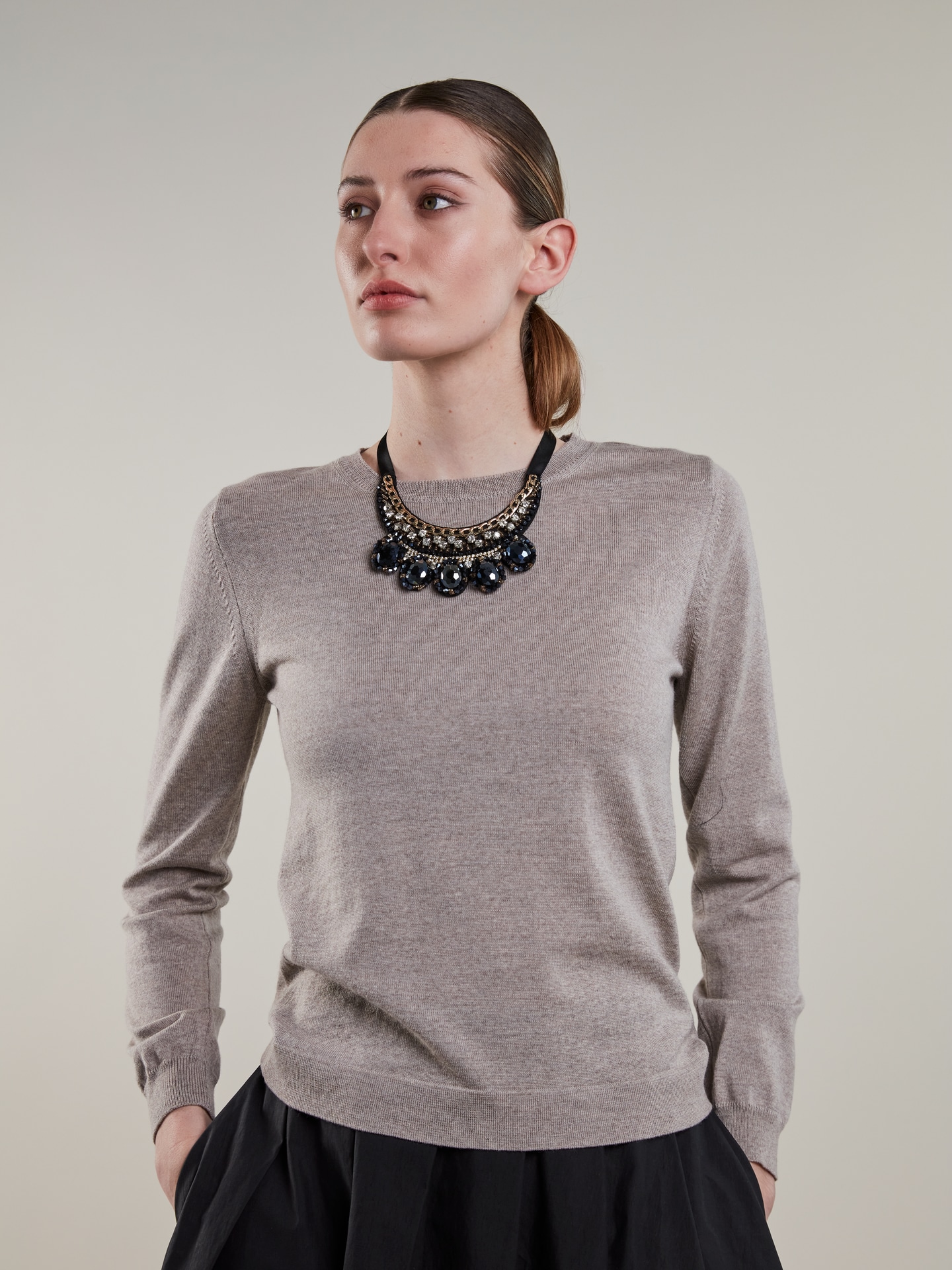 Signe Beige Merino Wool Crew Neck 