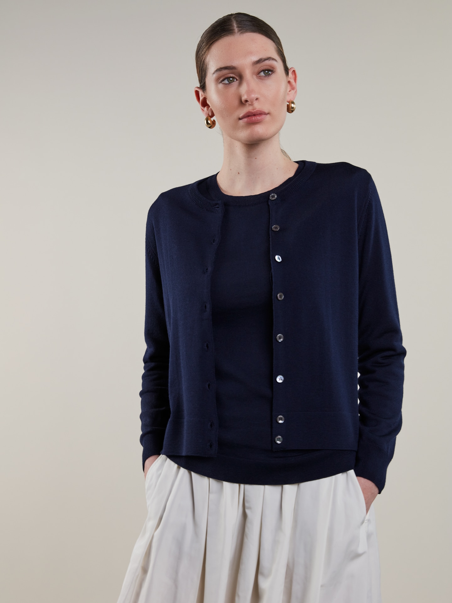 Sigrid Navy Merino Wool Cardigan