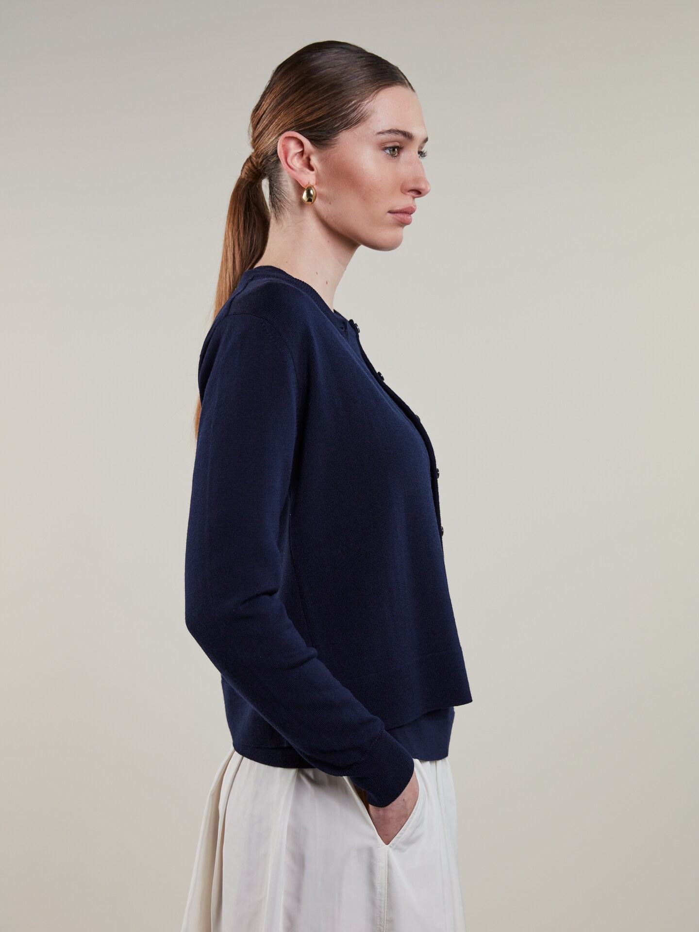 Sigrid Navy Merino Wool Cardigan