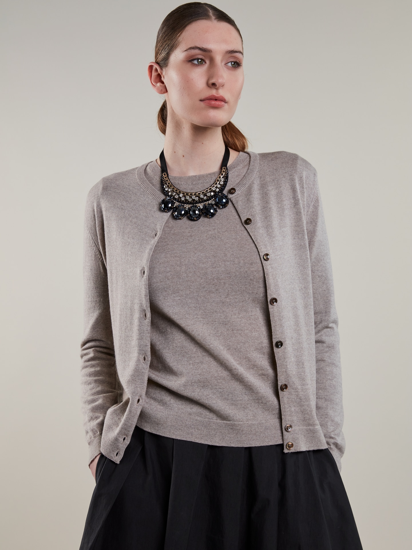 Sigrid Beige Merino Wool Cardigan