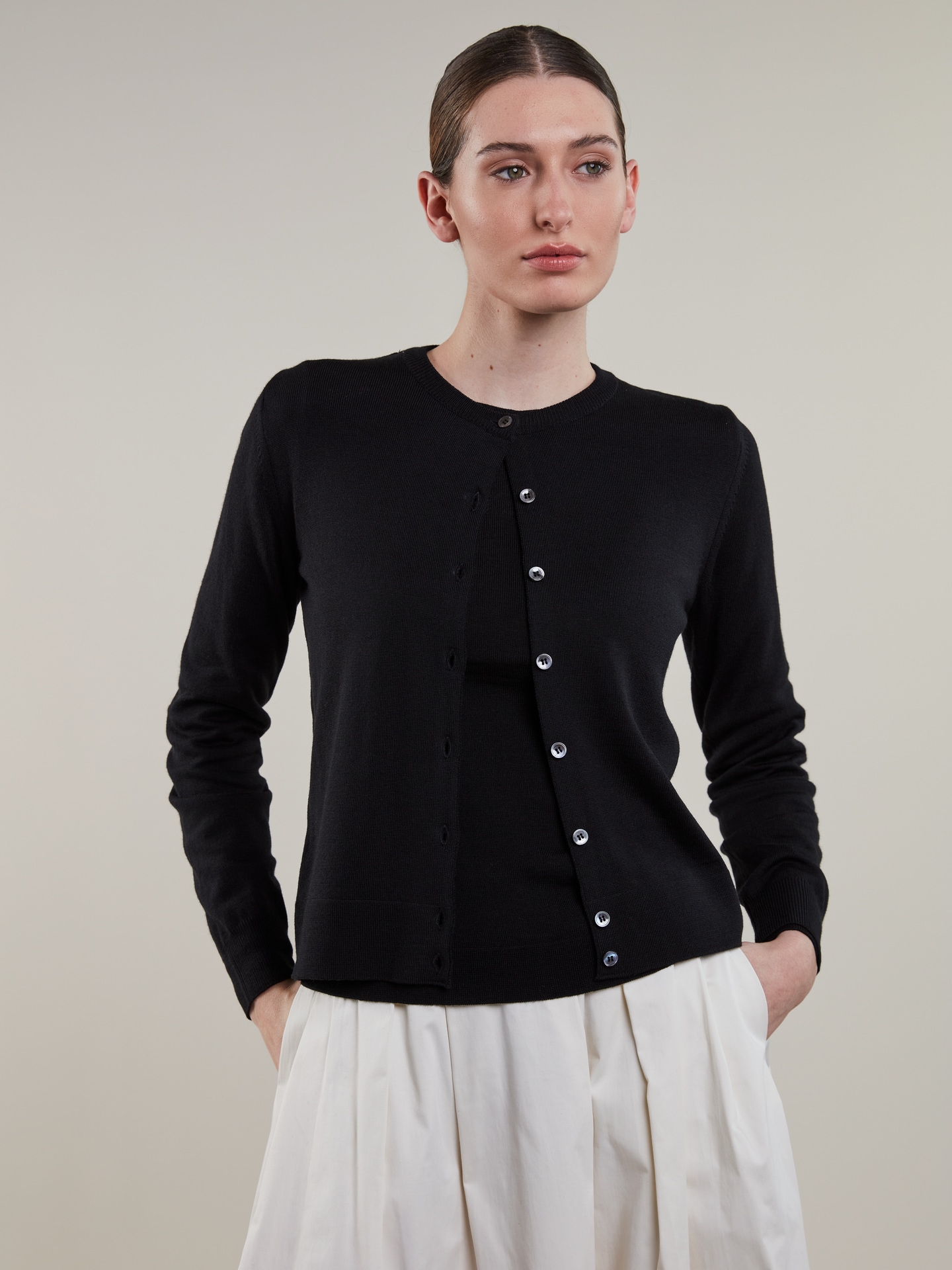 Sigrid Black Merino Wool Cardigan