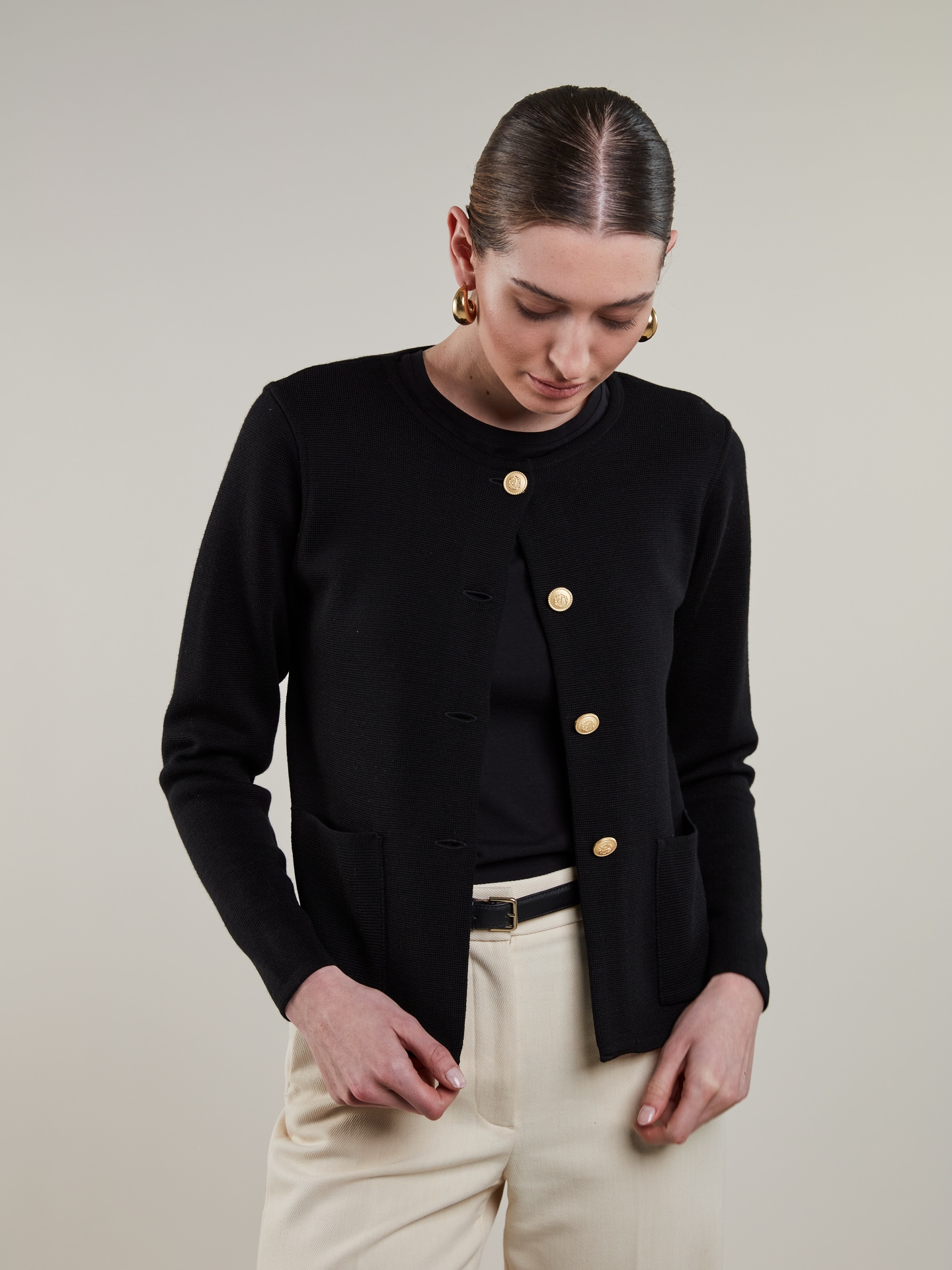 Stina Black Merino Wool Cardigan 