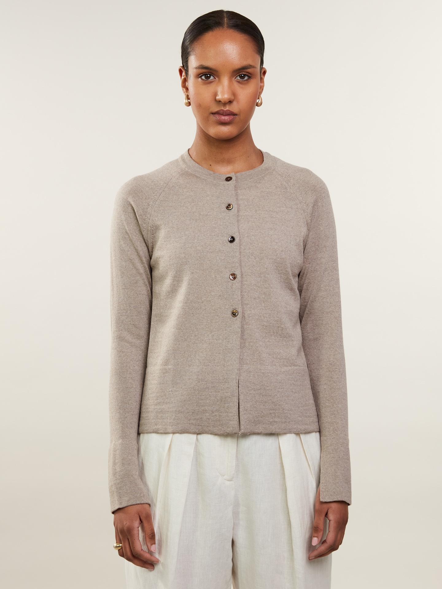 Ammie Beige Merino Wool Cardigan
