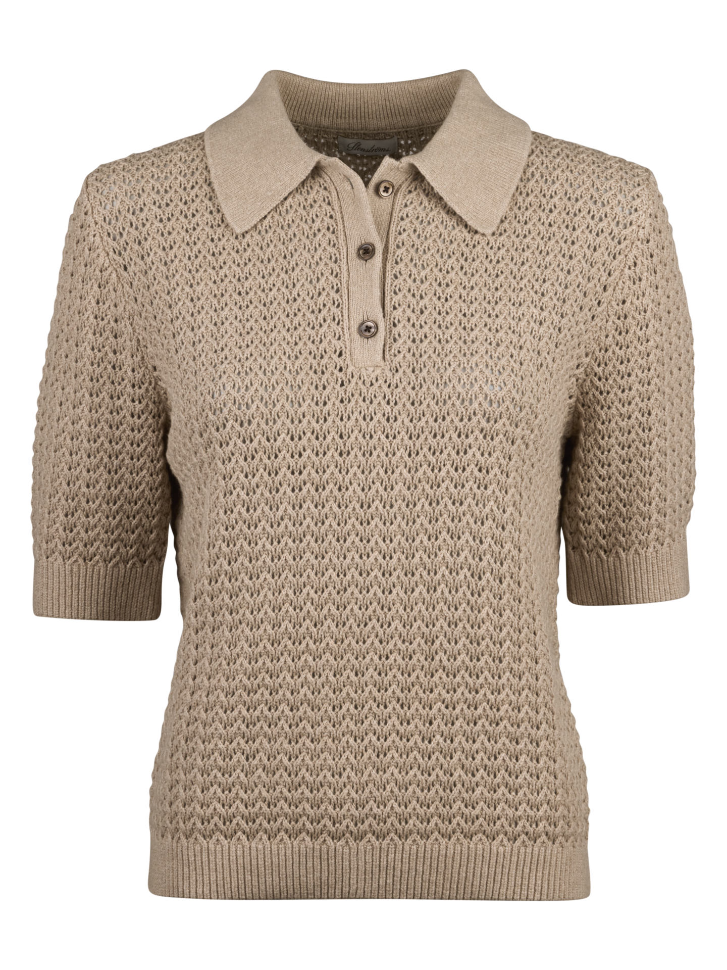 Stenströms Julianne Beige strikket poloskjorte | Dame | Strikk & Gensere | Størrelse: XS | Beige | Solid | Lange Ermer
