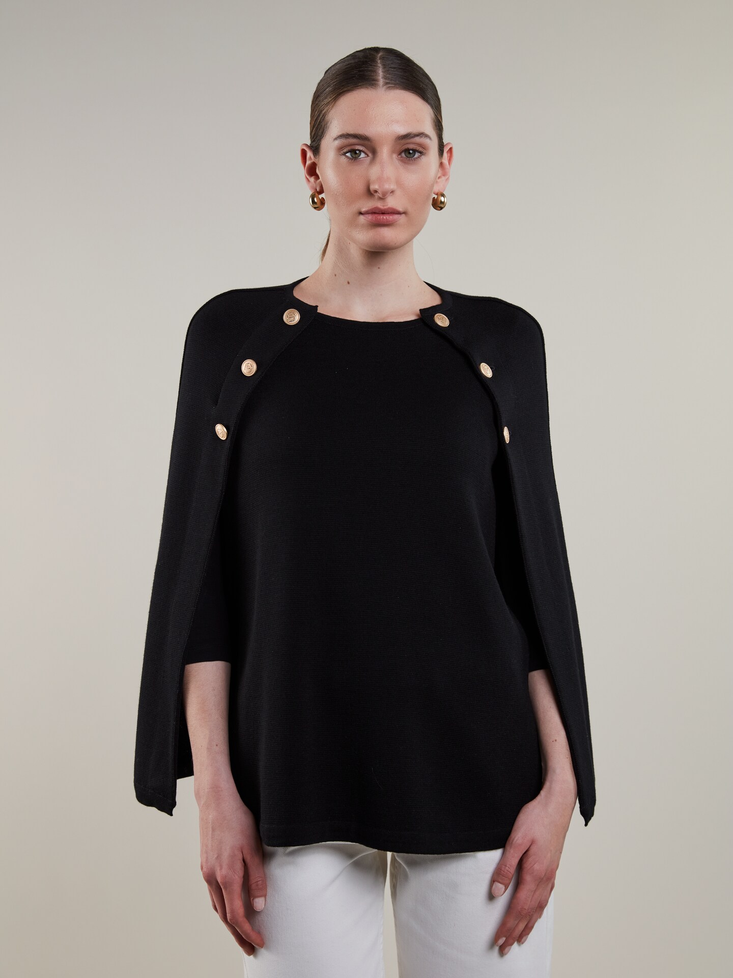 Mary Sort poncho i merinould